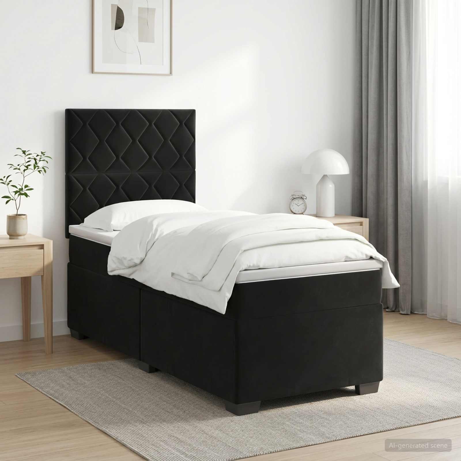 Boxspring krevet s madracem Crna 90 x 190 cm Baršun