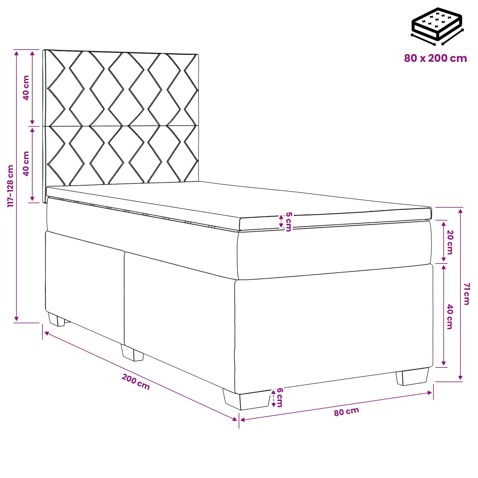 Boxspring krevet s madracem Tamnozelena 80 x 200 cm Baršun