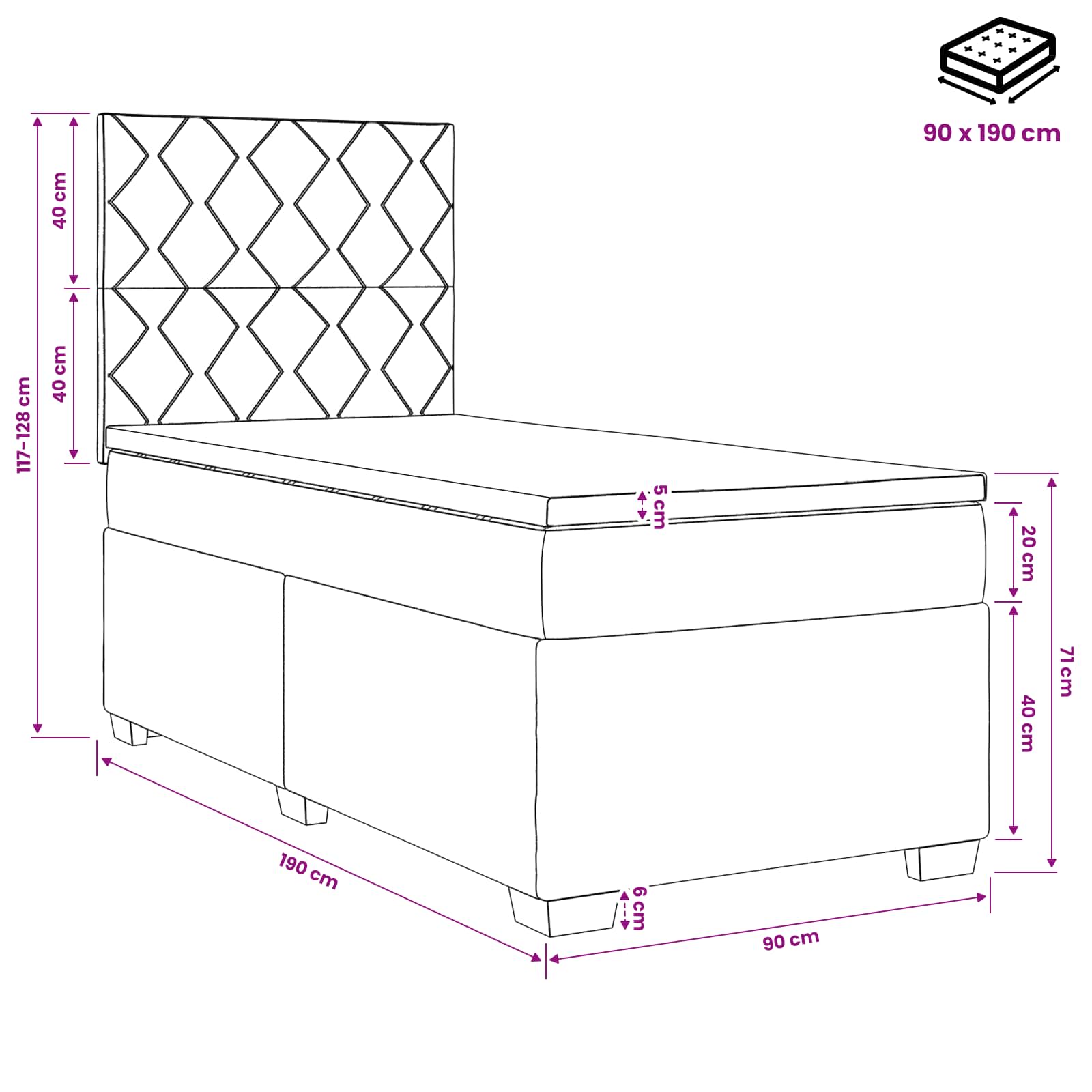 Boxspring krevet s madracem Crna 90 x 190 cm Baršun