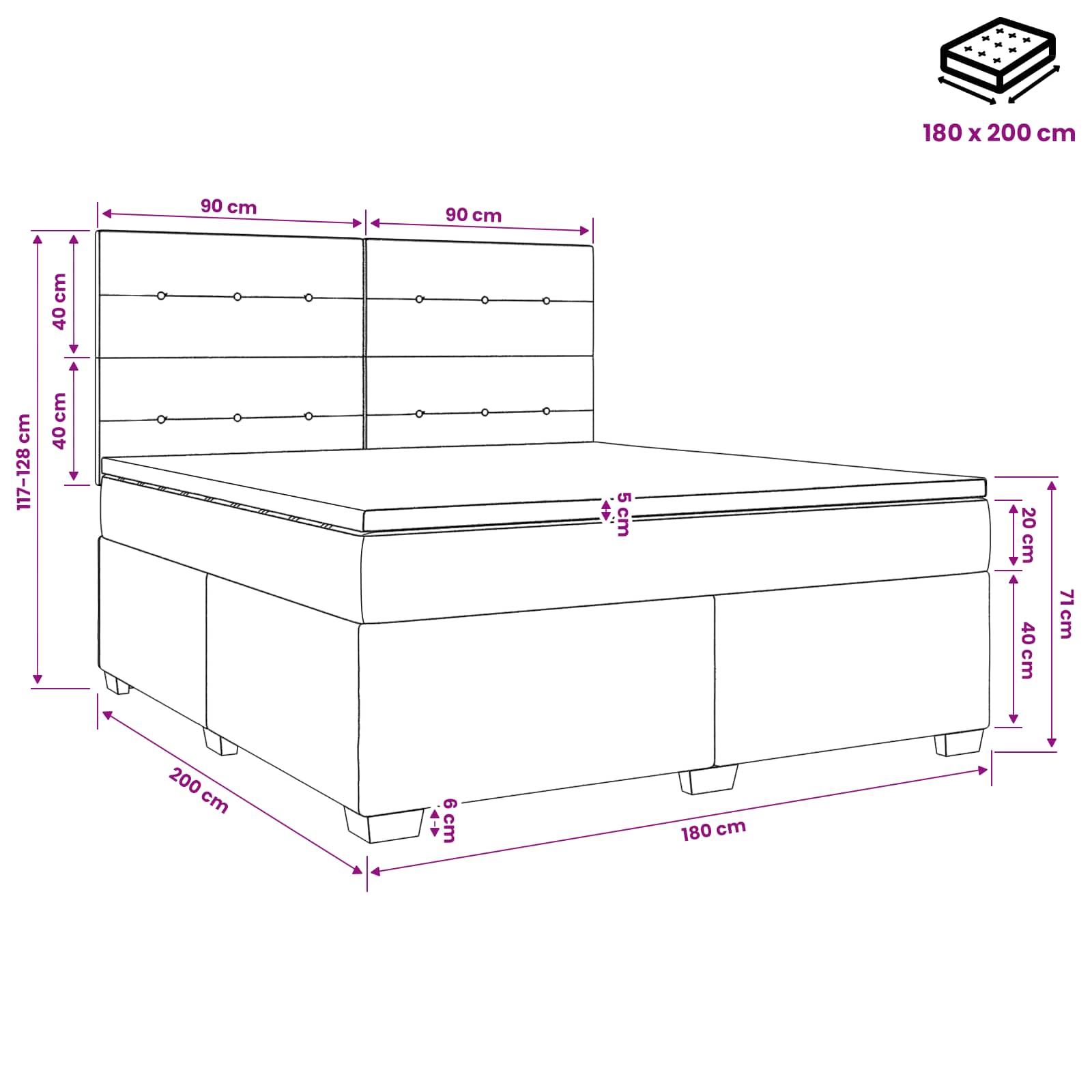 Boxspring krevet s madracem Tamnosiva 180 x 200 cm Baršun