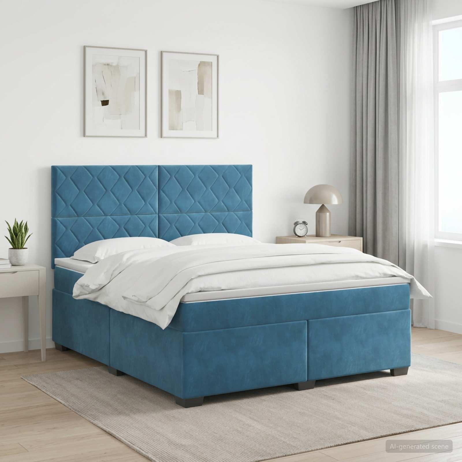 Boxspring krevet s madracem Plava 140 x 200 cm Baršun
