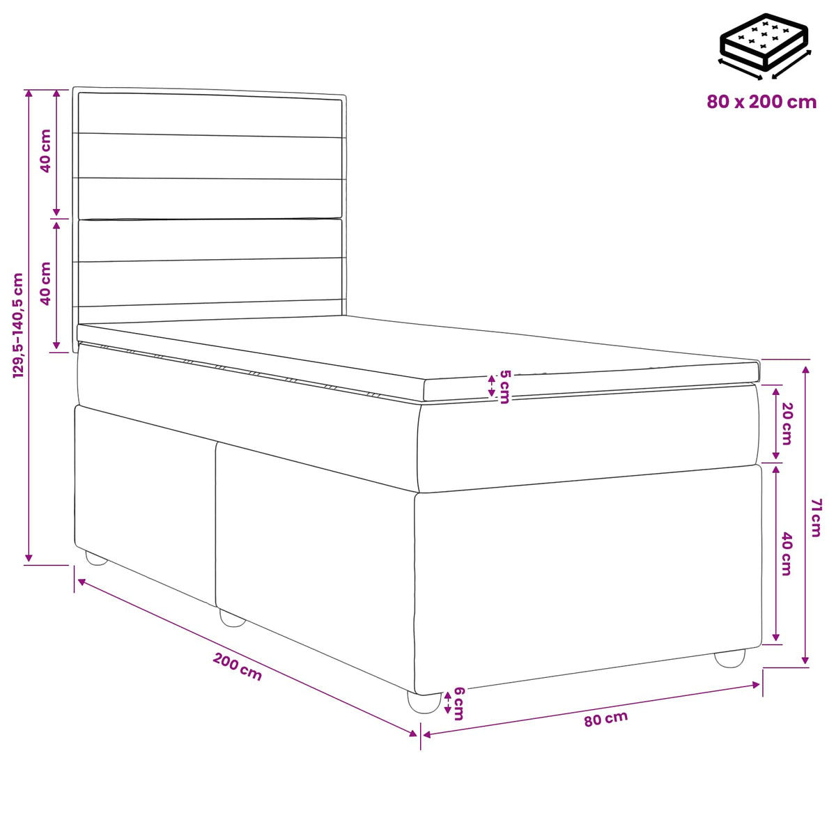 Boxspring krevet s madracem Krem 80 x 200 cm Tkanina