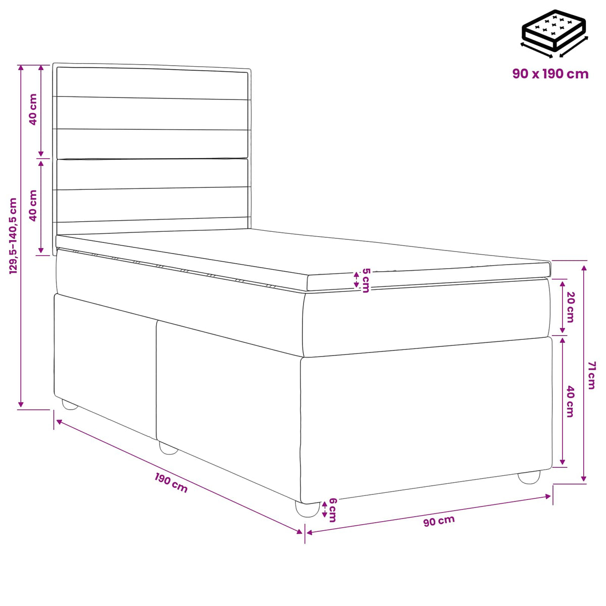 Boxspring krevet s madracem Sivosmeđa 90 x 190 cm Tkanina