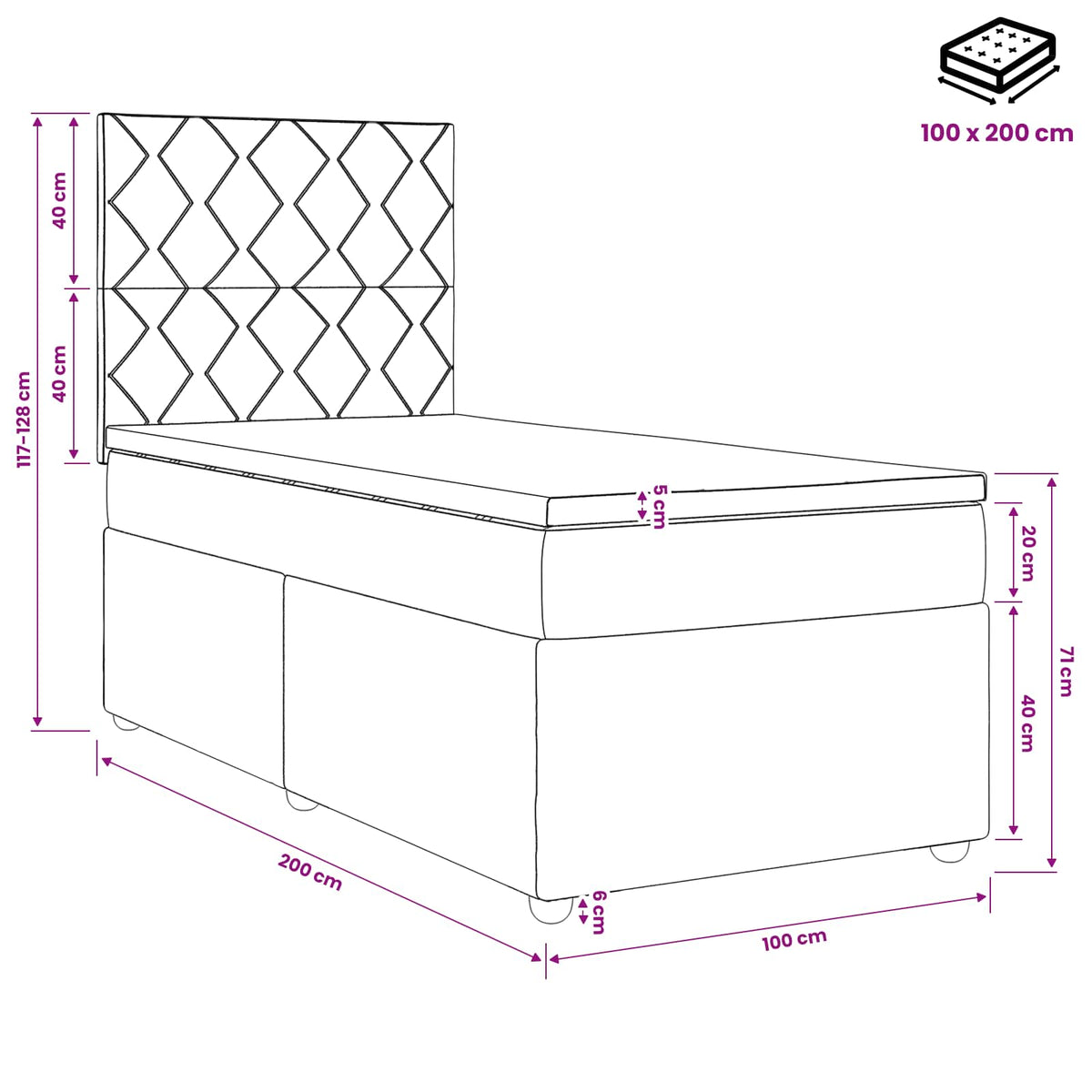 Boxspring krevet s madracem Sivosmeđa 100 x 200 cm Tkanina