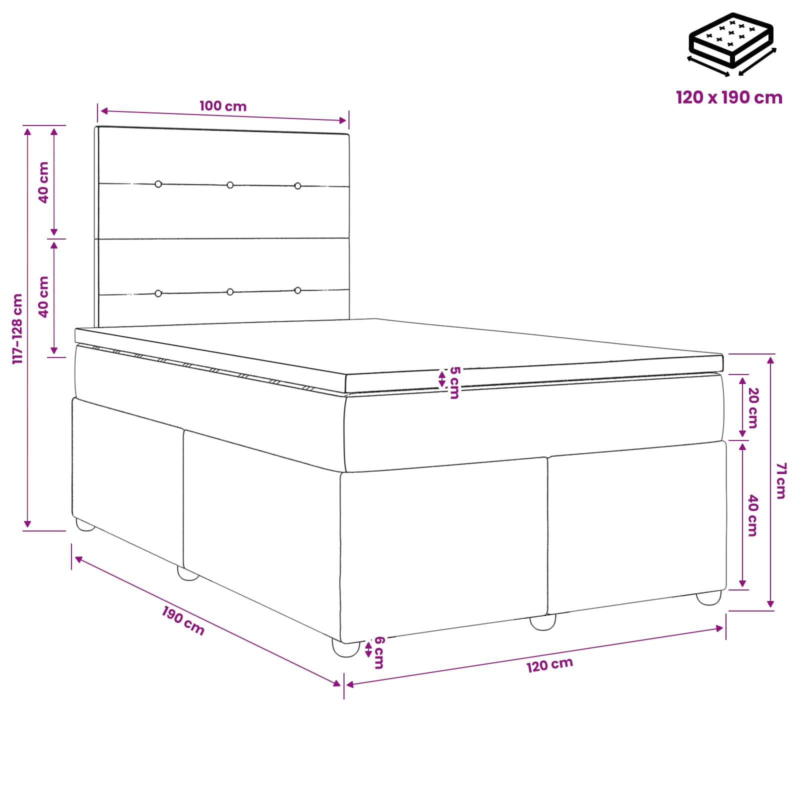 Boxspring krevet s madracem Sivosmeđa 120 x 190 cm Tkanina