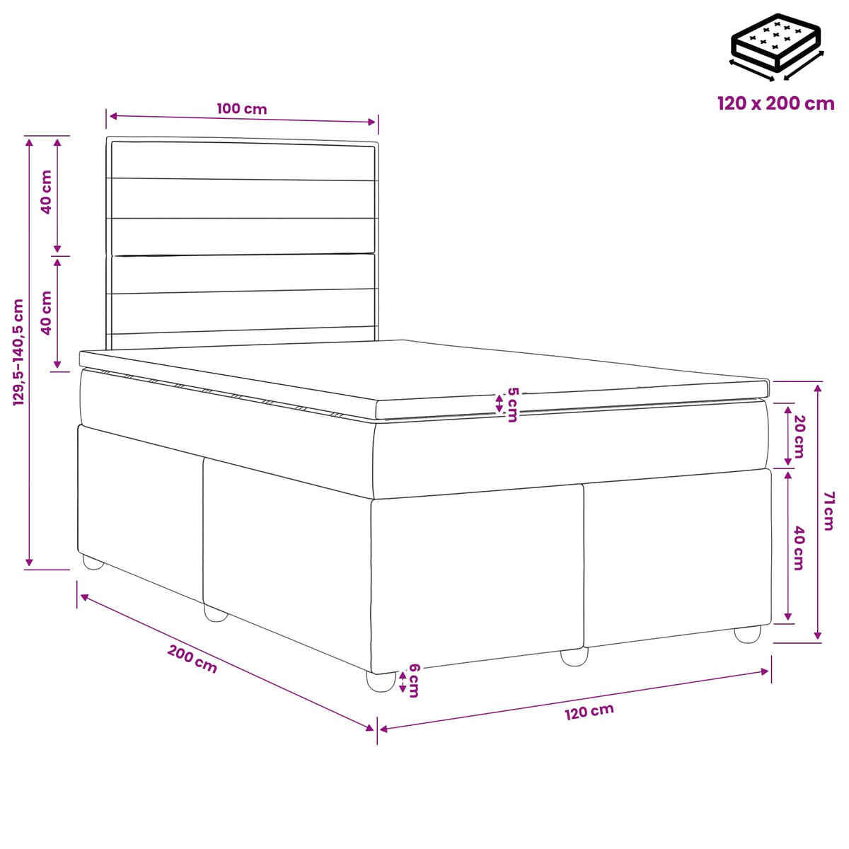 Boxspring krevet s madracem Plava 120 x 200 cm Tkanina