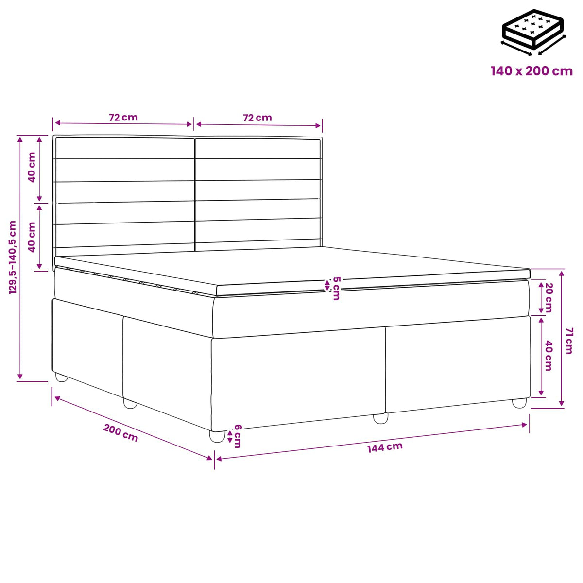 Boxspring krevet s madracem Tamno smeđa 140 x 200 cm Tkanina