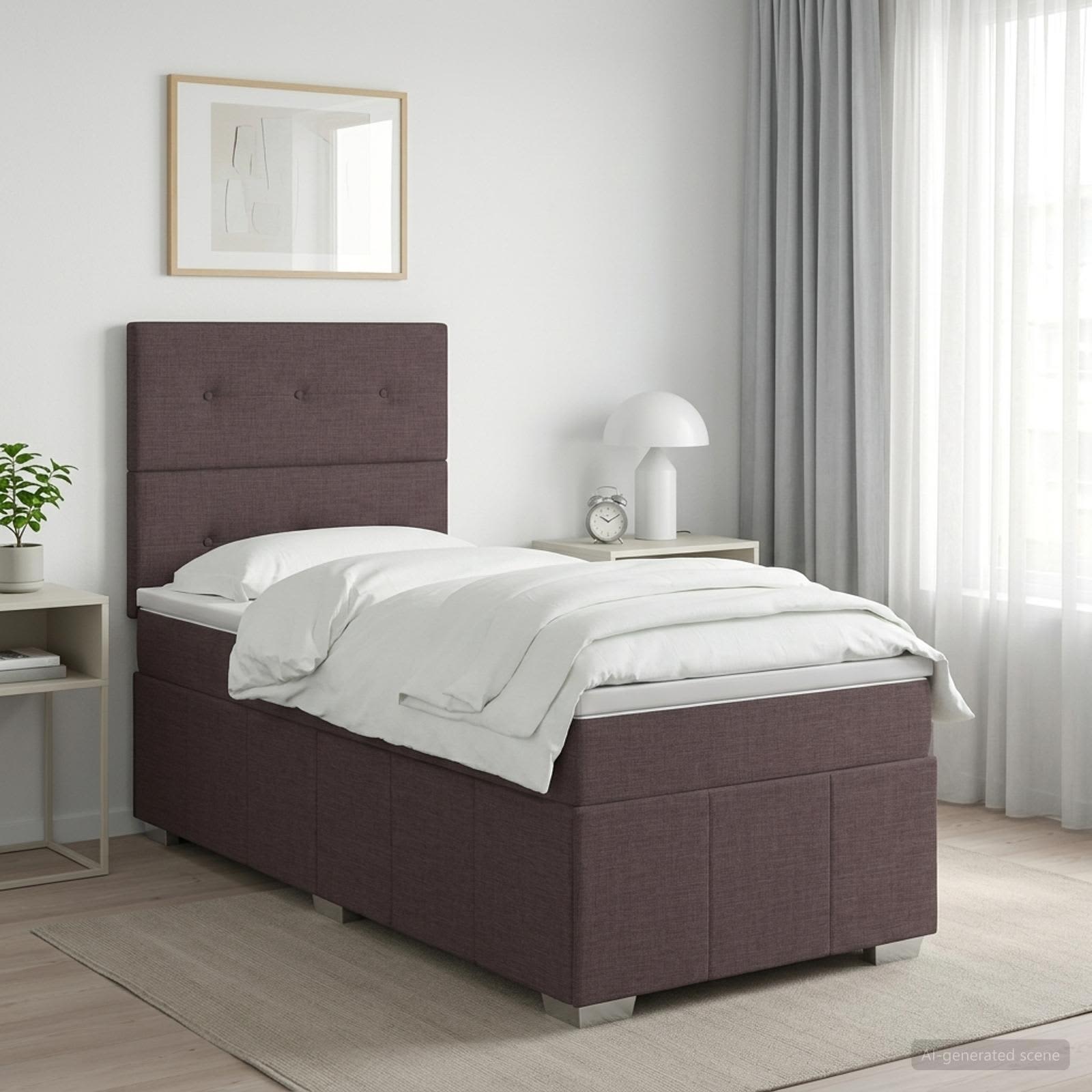 Boxspring krevet s madracem Tamno smeđa 100 x 200 cm Tkanina