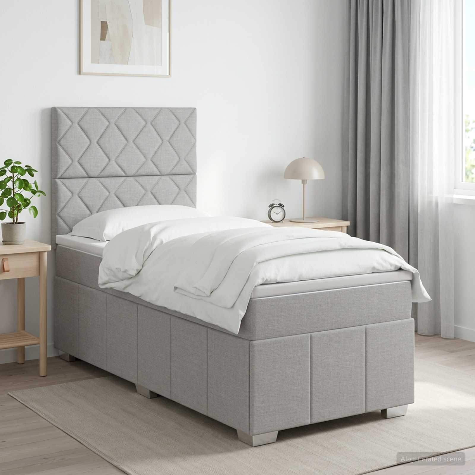 Boxspring krevet s madracem Svjetlosiva 90 x 190 cm Tkanina