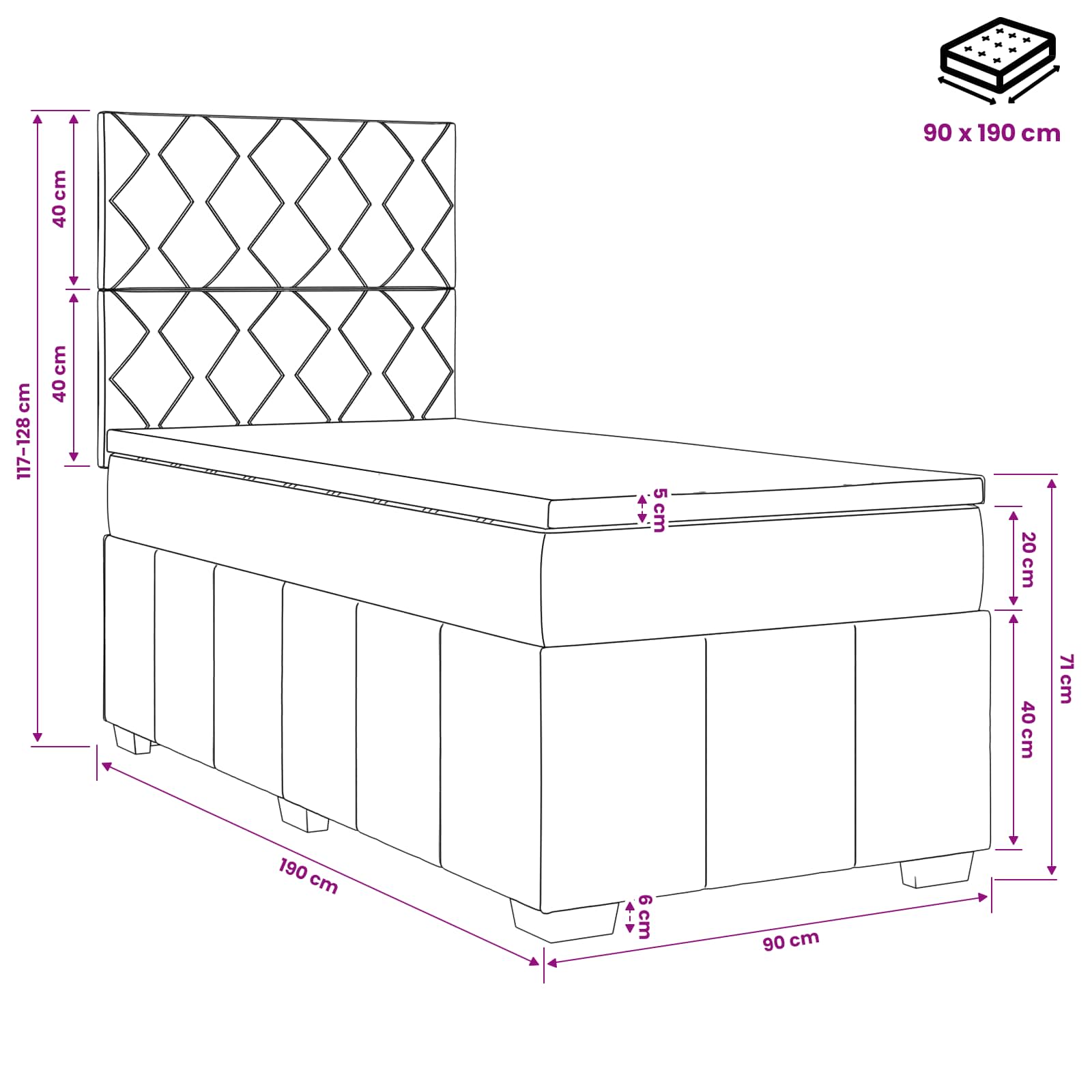 Boxspring krevet s madracem Svjetlosiva 90 x 190 cm Tkanina