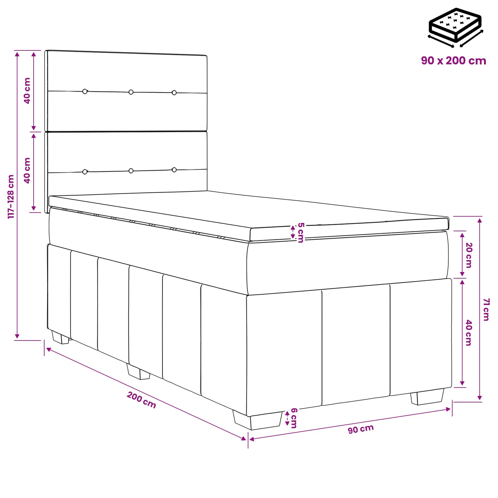 Boxspring krevet s madracem Plava 90 x 200 cm Tkanina