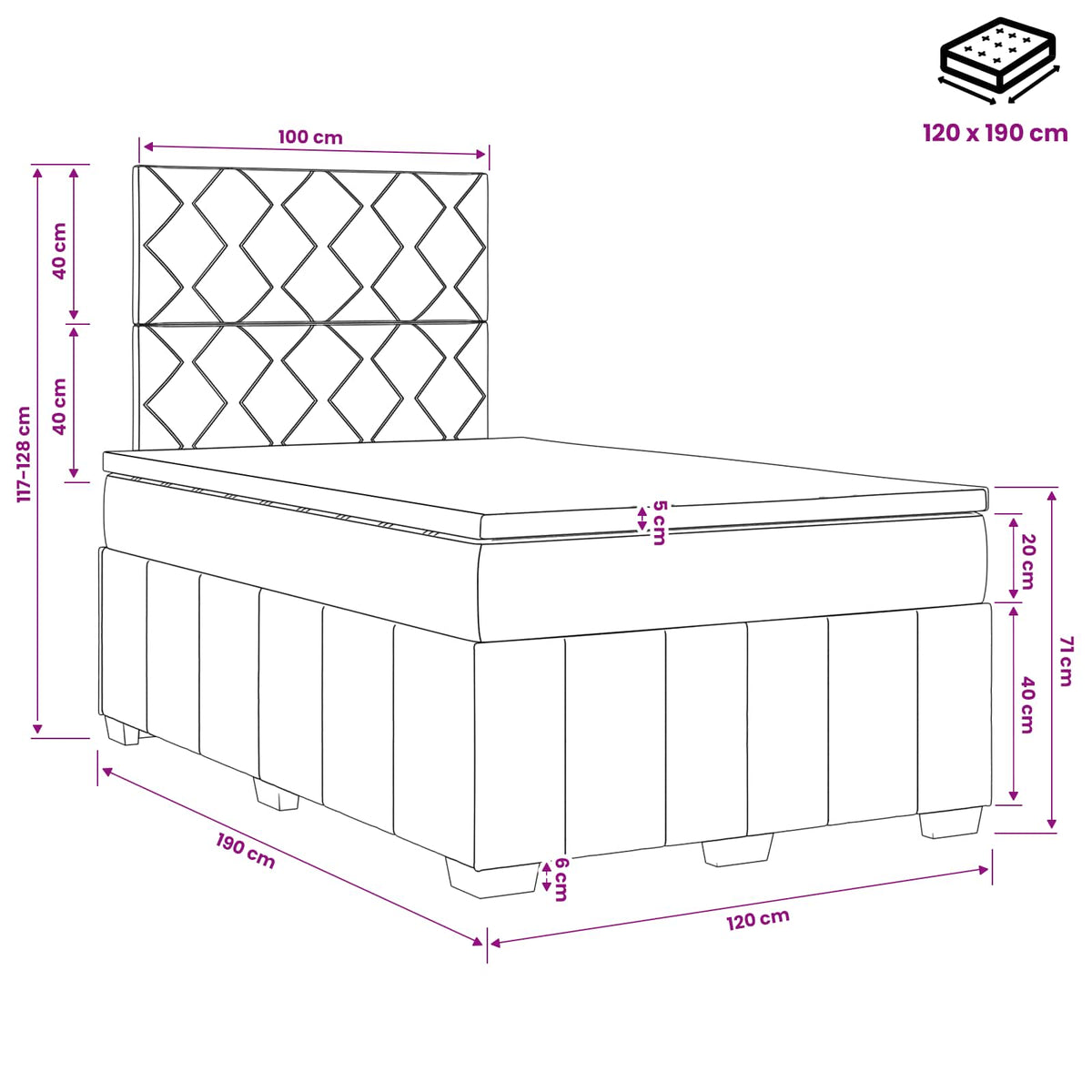 Boxspring krevet s madracem Sivosmeđa 120 x 190 cm Tkanina
