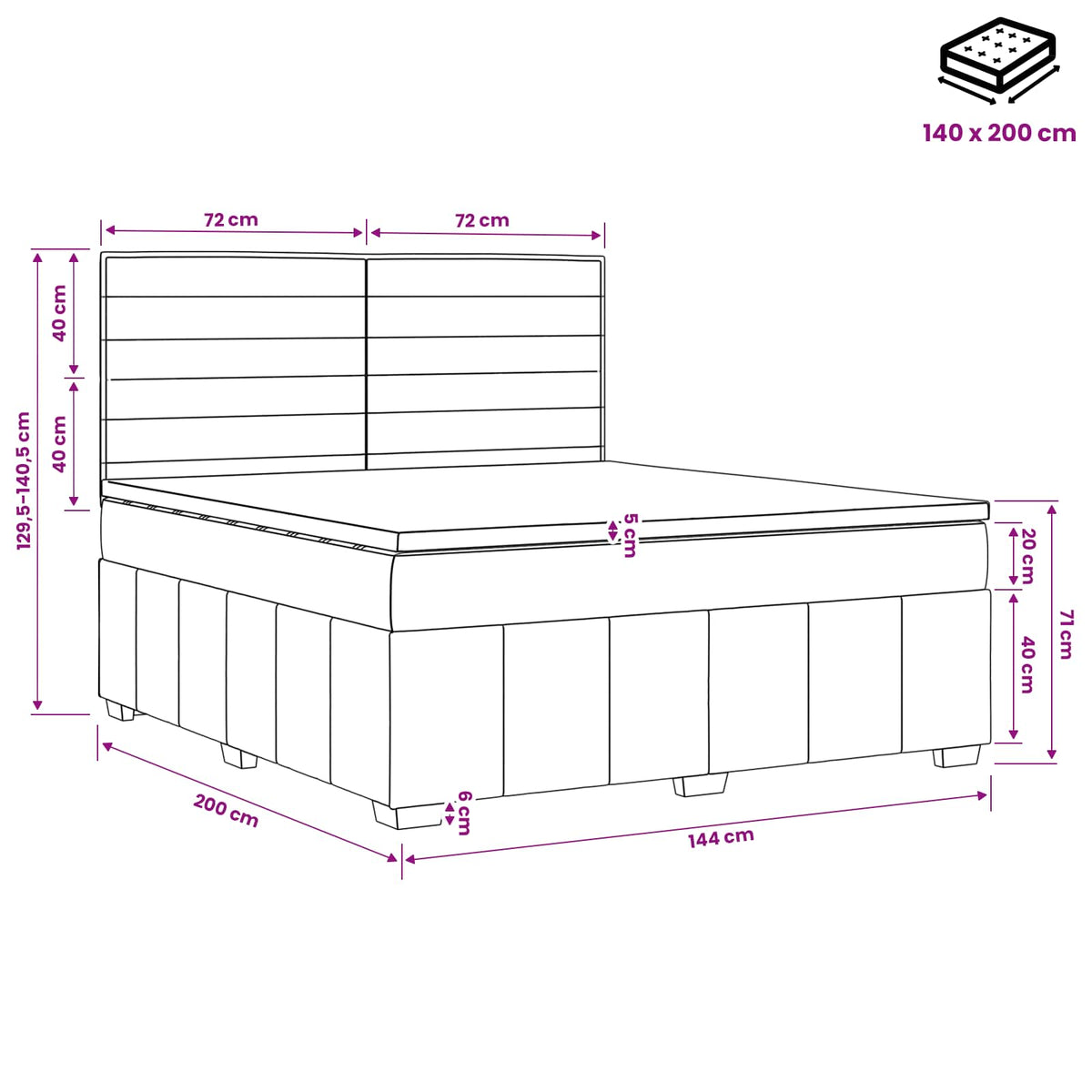 Boxspring krevet s madracem Tamno smeđa 140 x 200 cm Tkanina