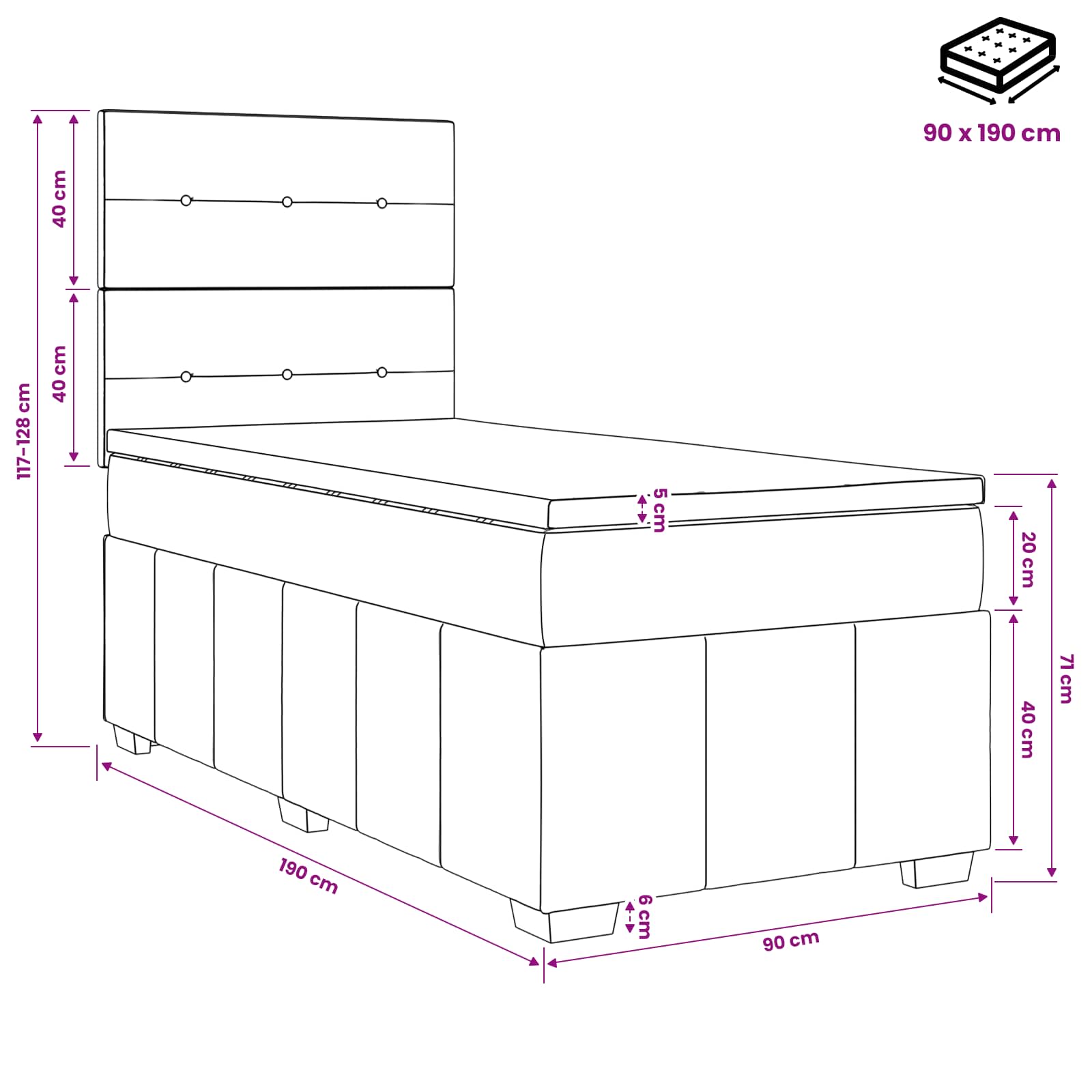 Boxspring krevet s madracem Tamnosiva Jjedan Tkanina