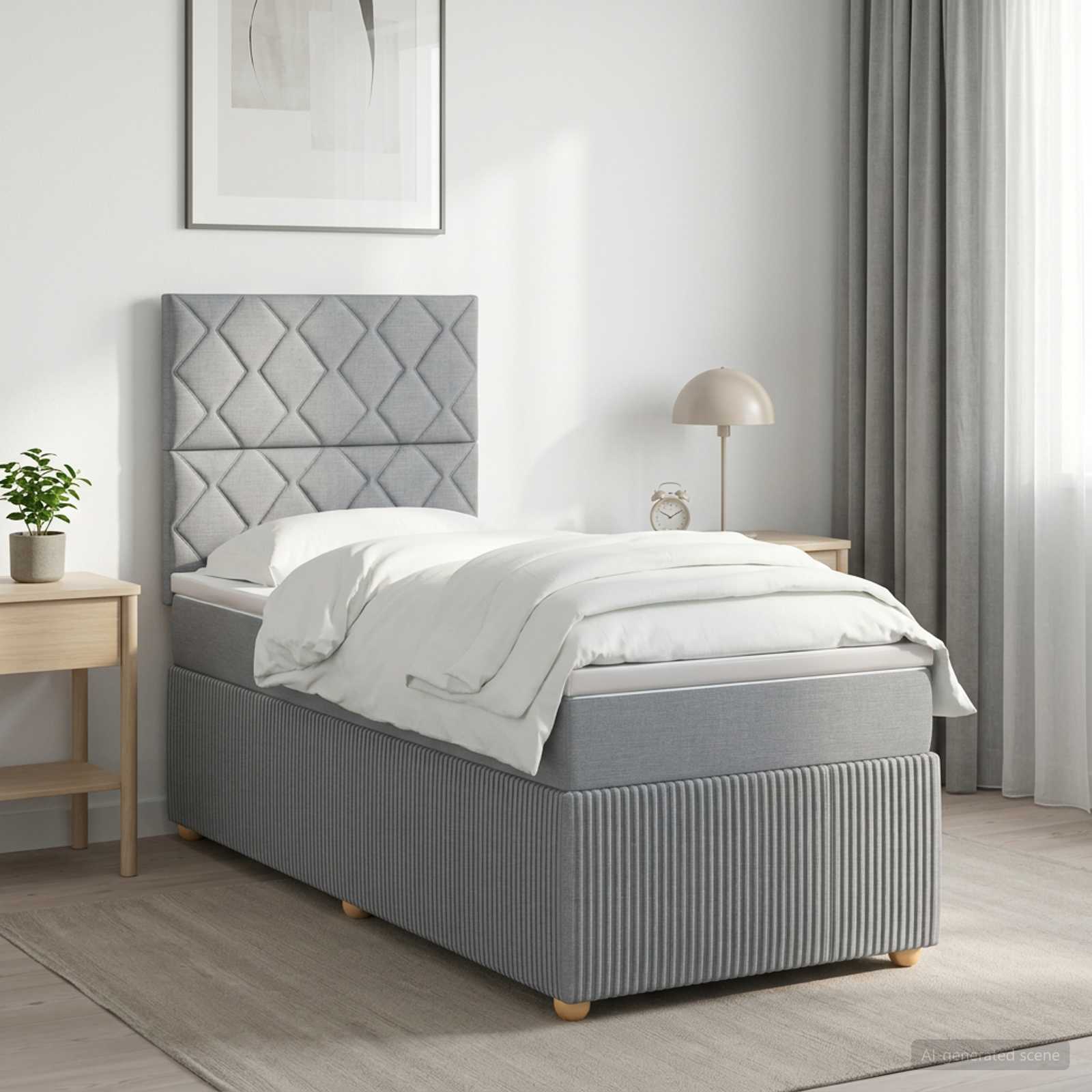 Boxspring krevet s madracem Svjetlosiva 90 x 190 cm Tkanina