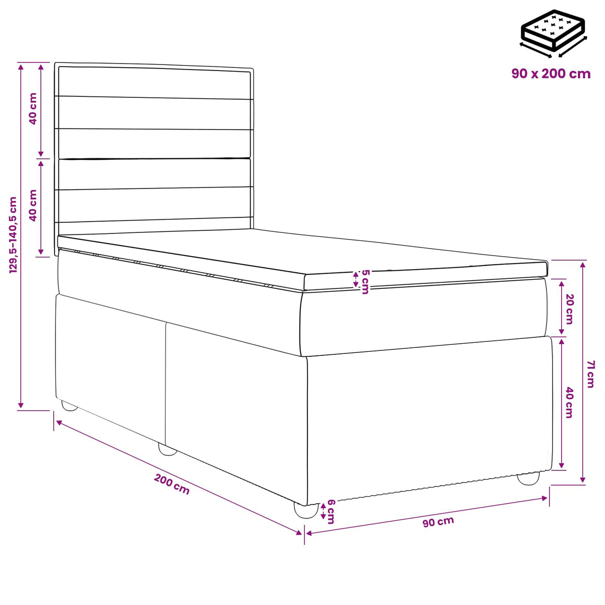 Boxspring krevet s madracem Sivosmeđa 90 x 200 cm Tkanina