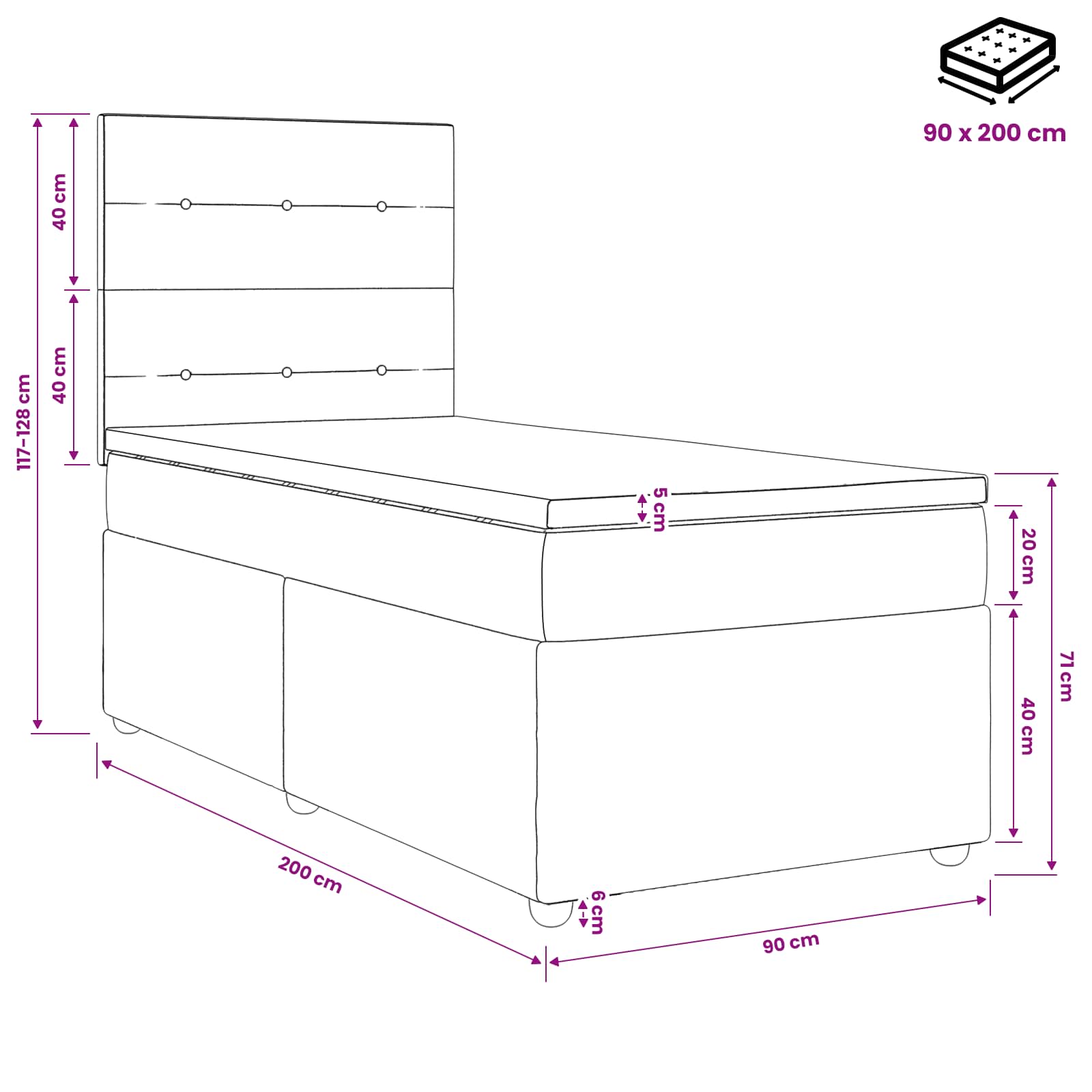 Boxspring krevet s madracem Tamno smeđa 90 x 200 cm Tkanina