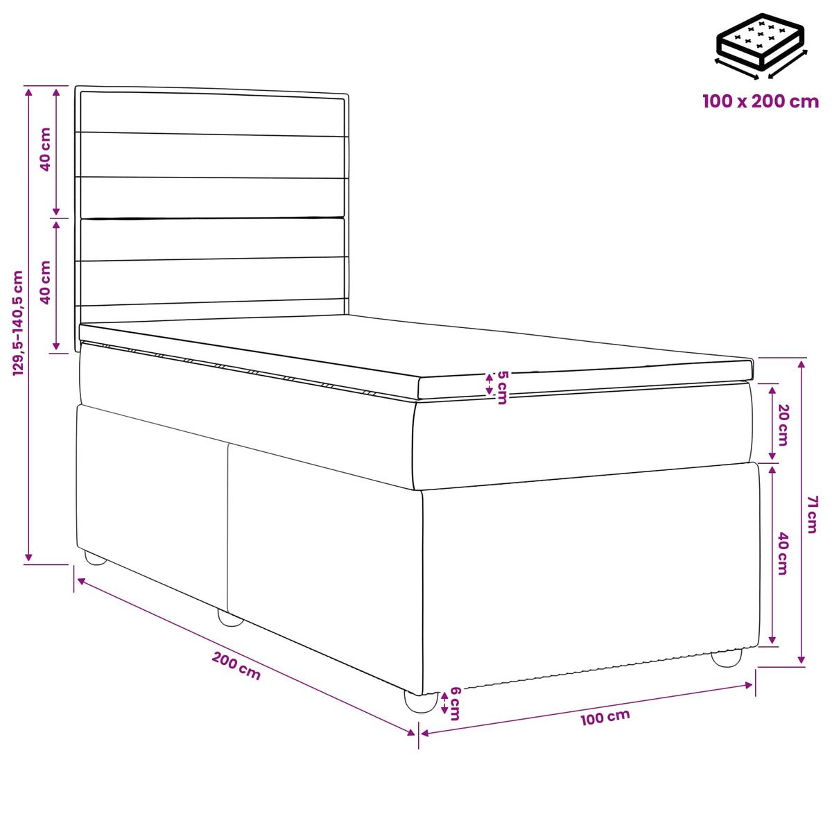 Boxspring krevet s madracem Plava 100 x 200 cm Tkanina