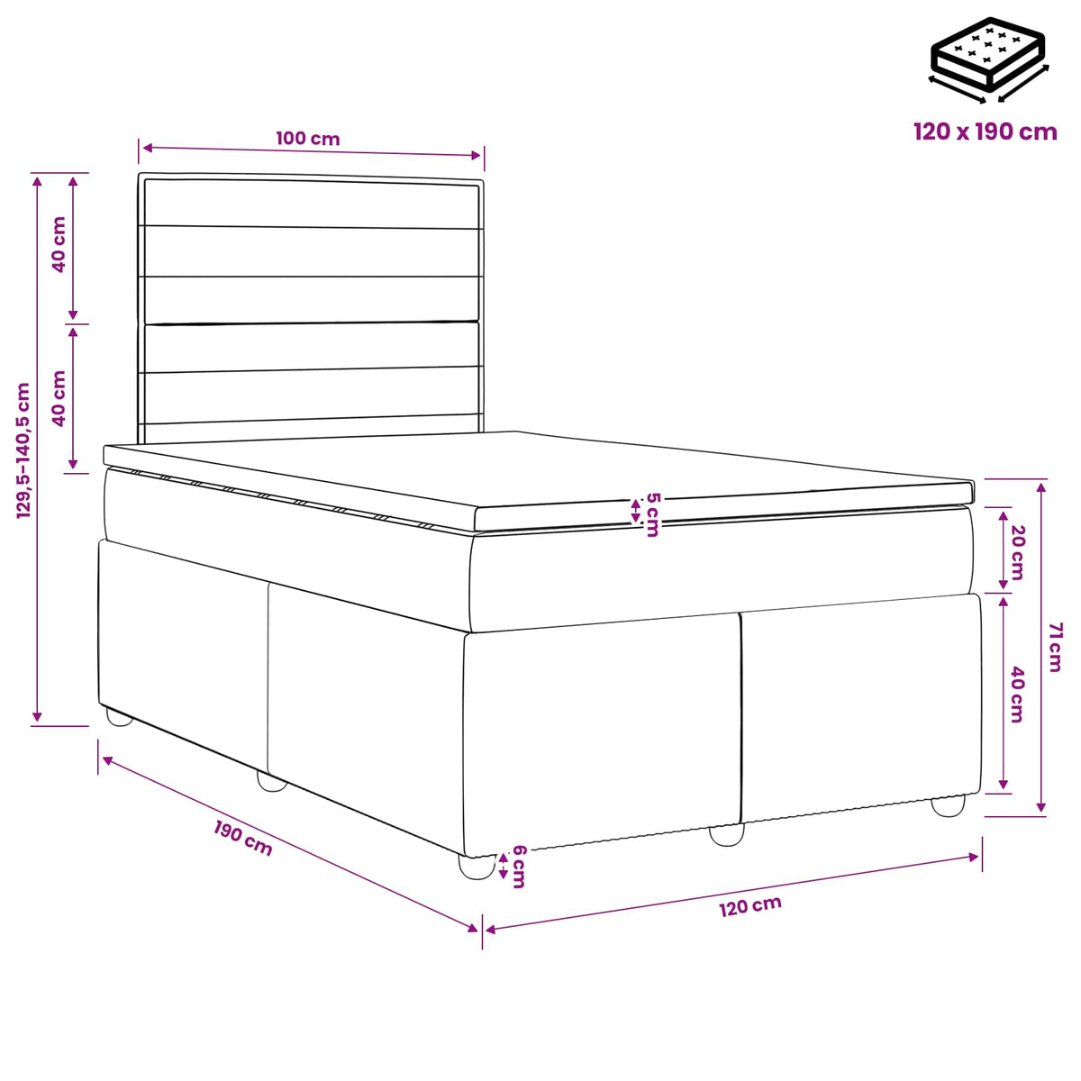 Boxspring krevet s madracem Plava 120 x 190 cm Tkanina