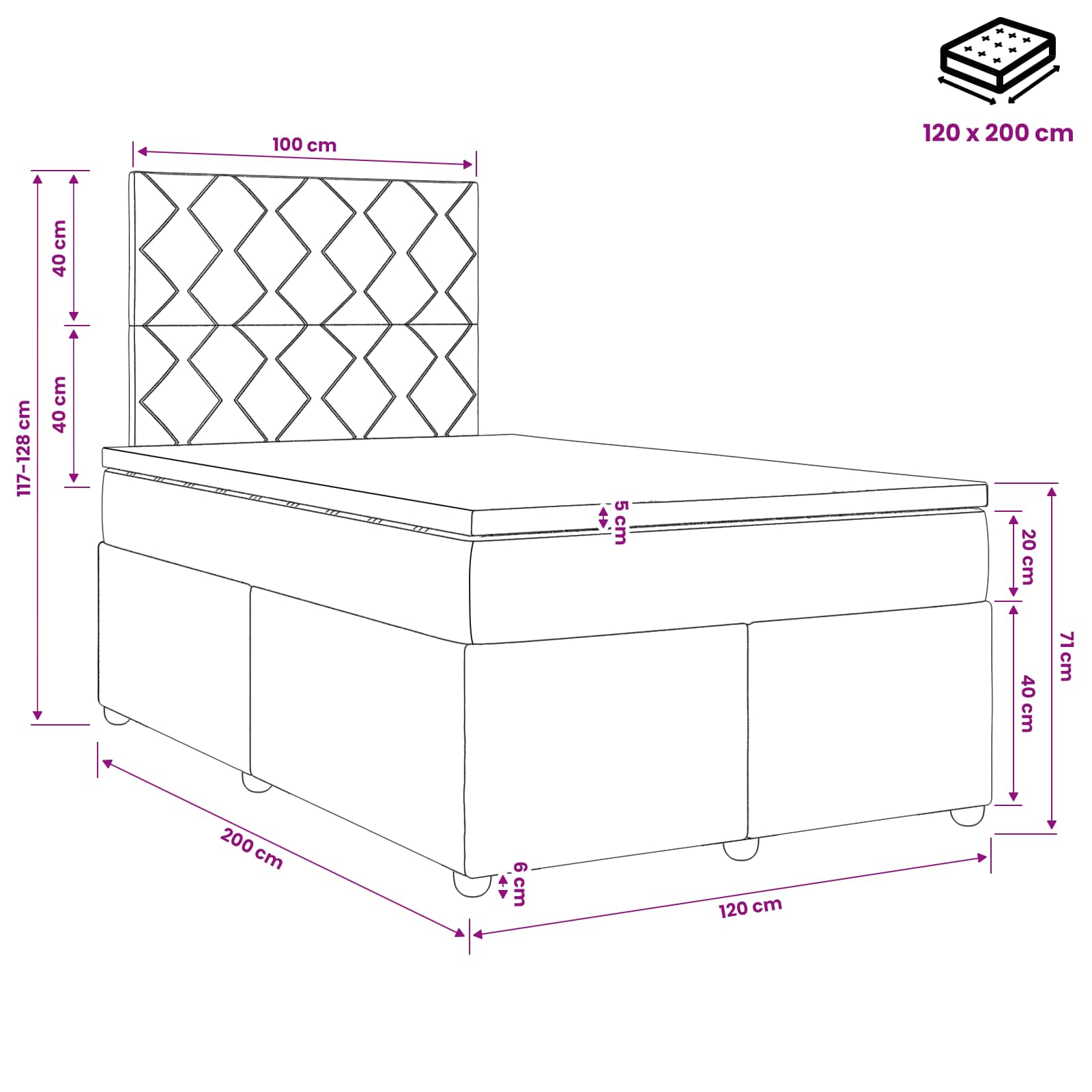 Boxspring krevet s madracem Krem 120 x 200 cm Tkanina
