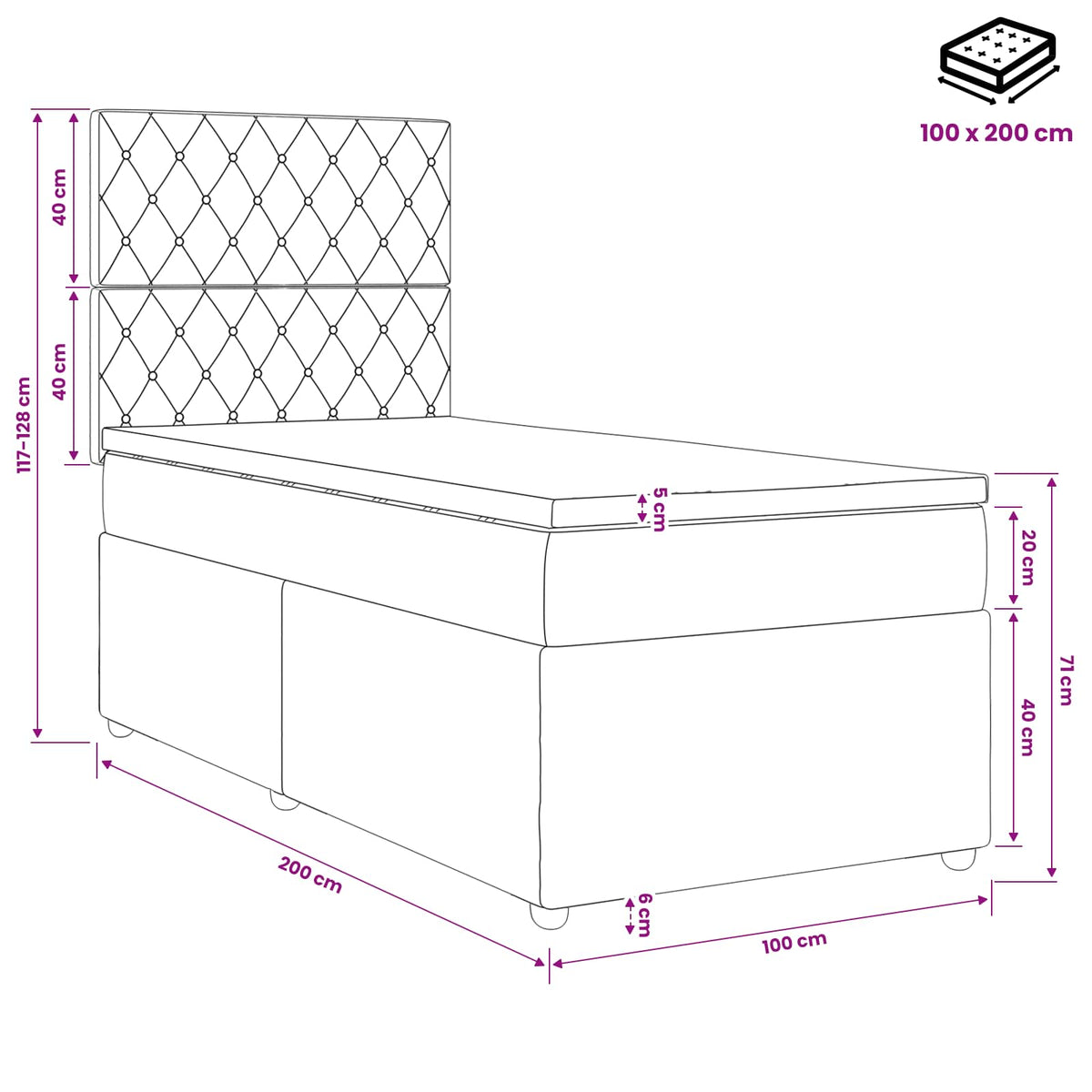 Boxspring krevet s madracem Plava 100 x 200 cm Baršun