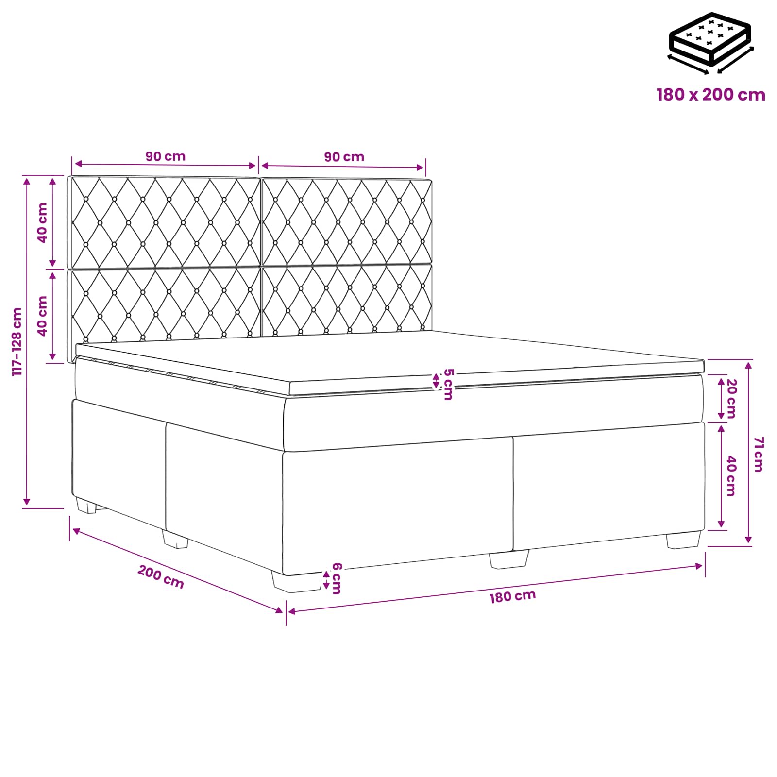 Boxspring krevet s madracem Svjetlosiva 180 x 200 cm Baršun