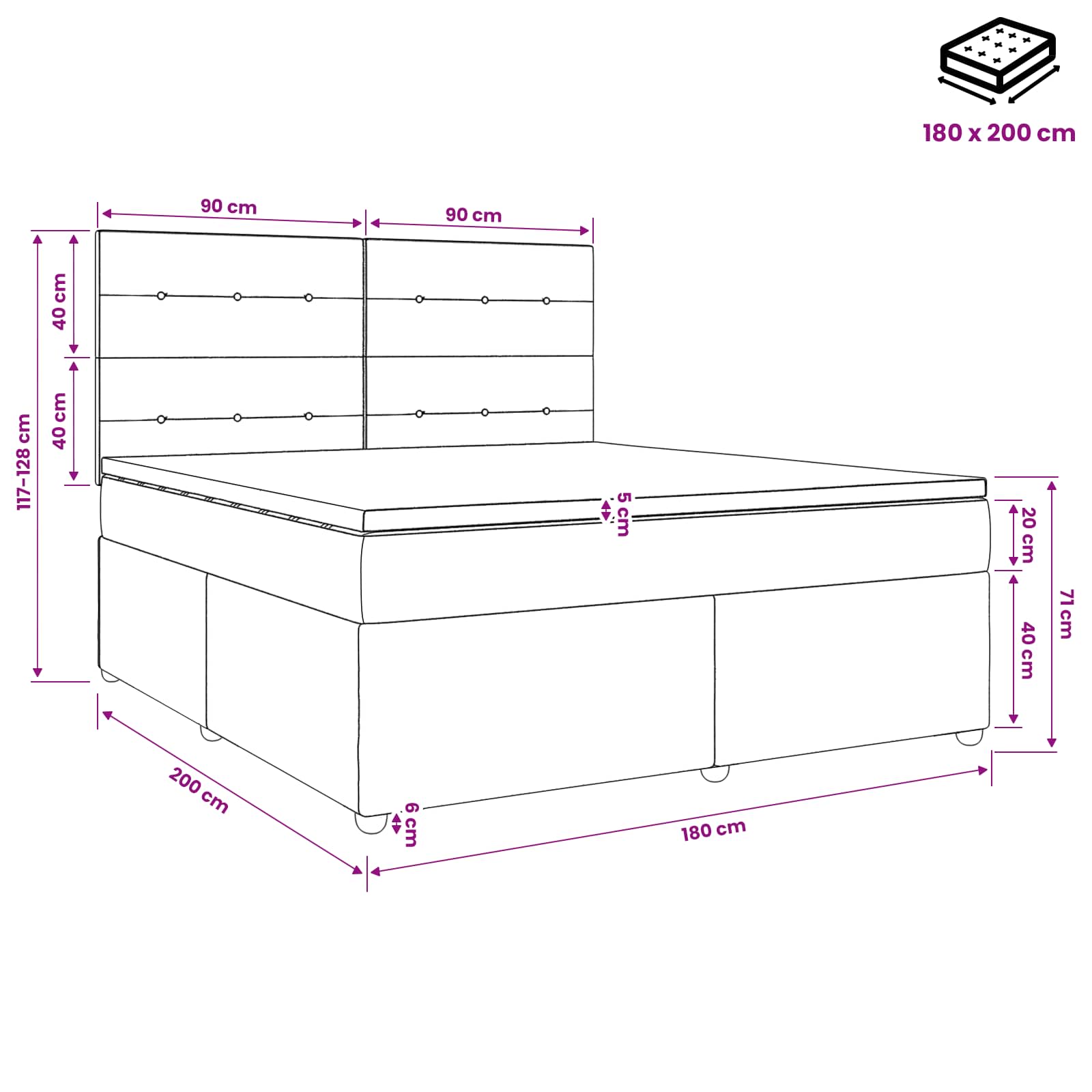 Boxspring krevet s madracem Tamnosiva 180 x 200 cm Baršun