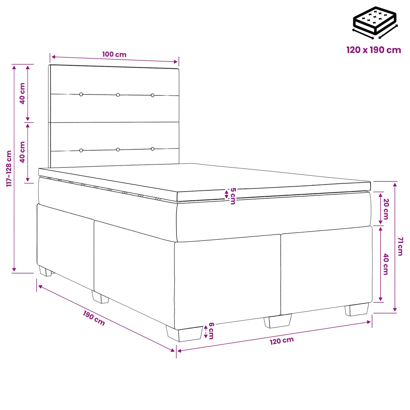 Boxspring krevet s madracem Tamno smeđa 120 x 190 cm Tkanina