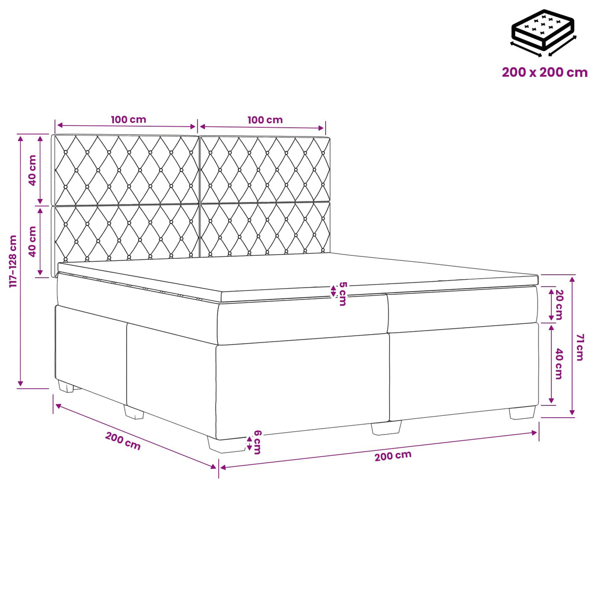 Boxspring krevet s madracem Plava 200 x 200 cm Baršun