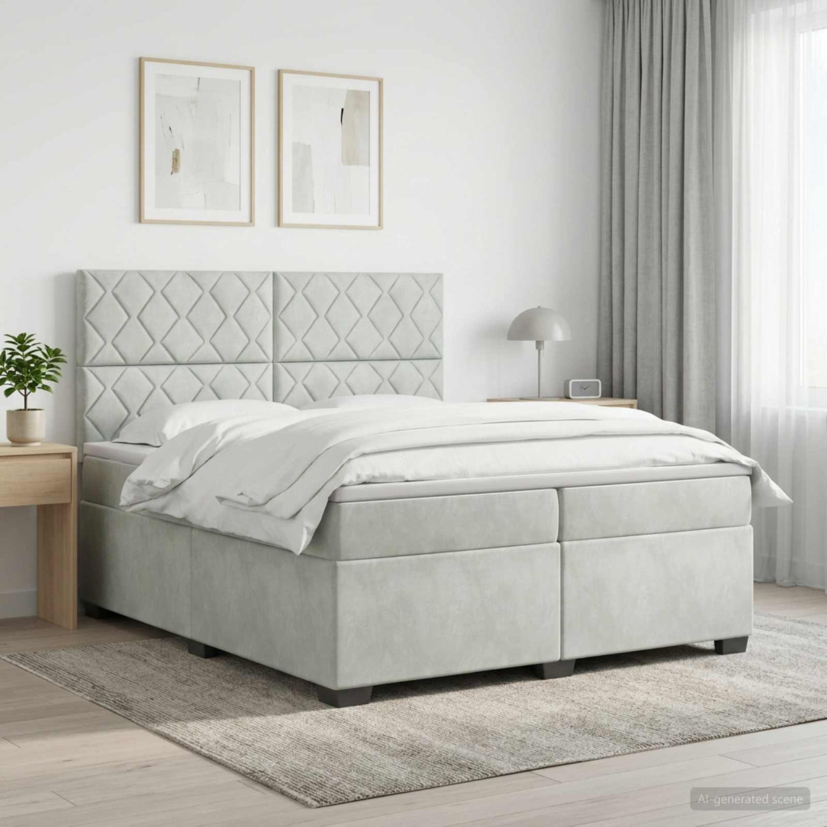 Boxspring krevet s madracem Svjetlosiva 200 x 200 cm Baršun
