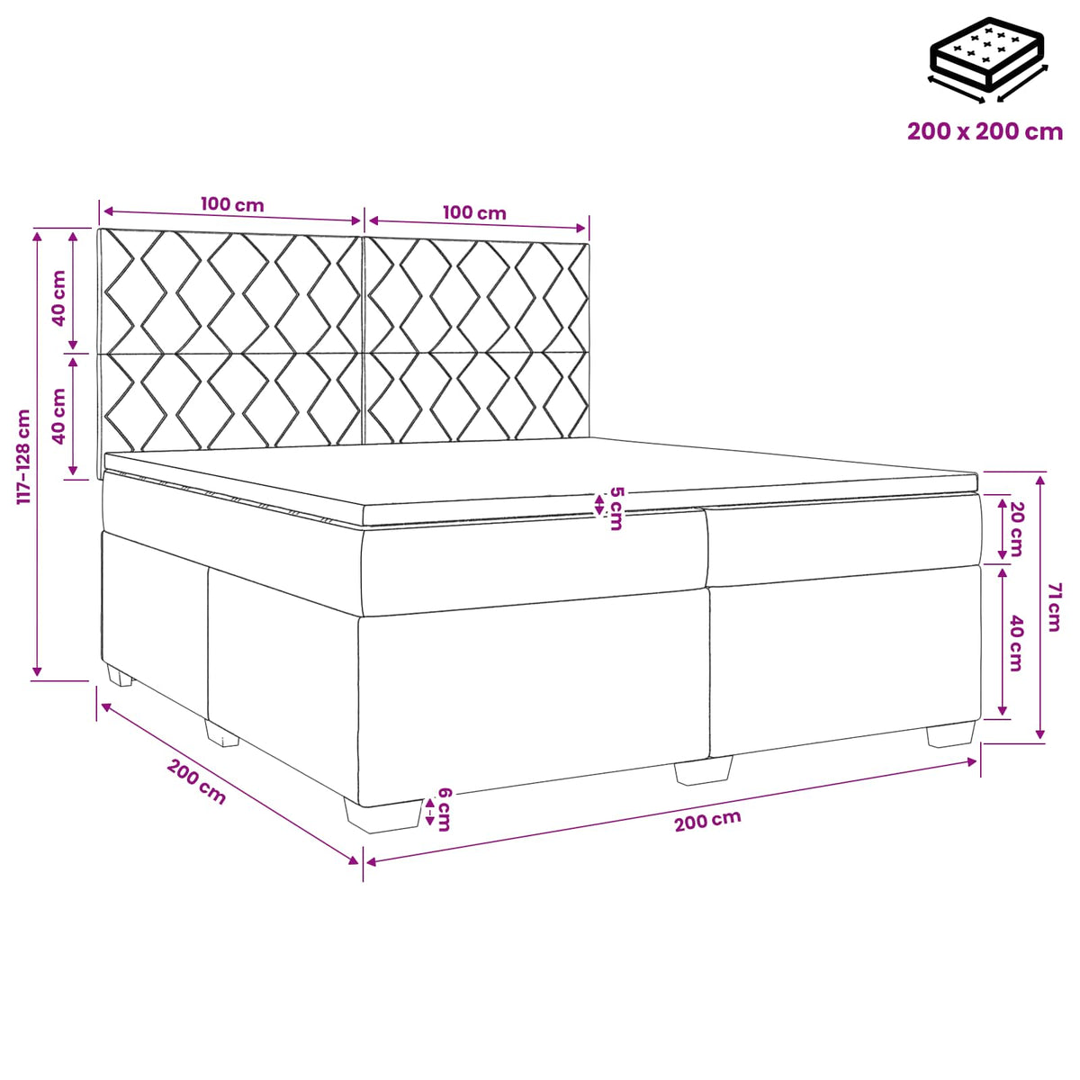 Boxspring krevet s madracem Svjetlosiva 200 x 200 cm Baršun