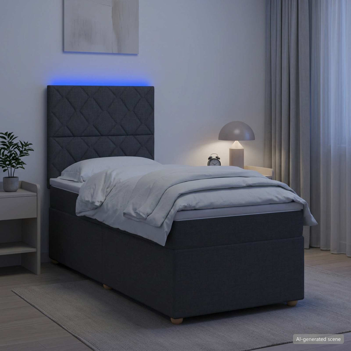 LED okvir za krevet s madracem Tamnosiva 90 x 190 cm Tkanina