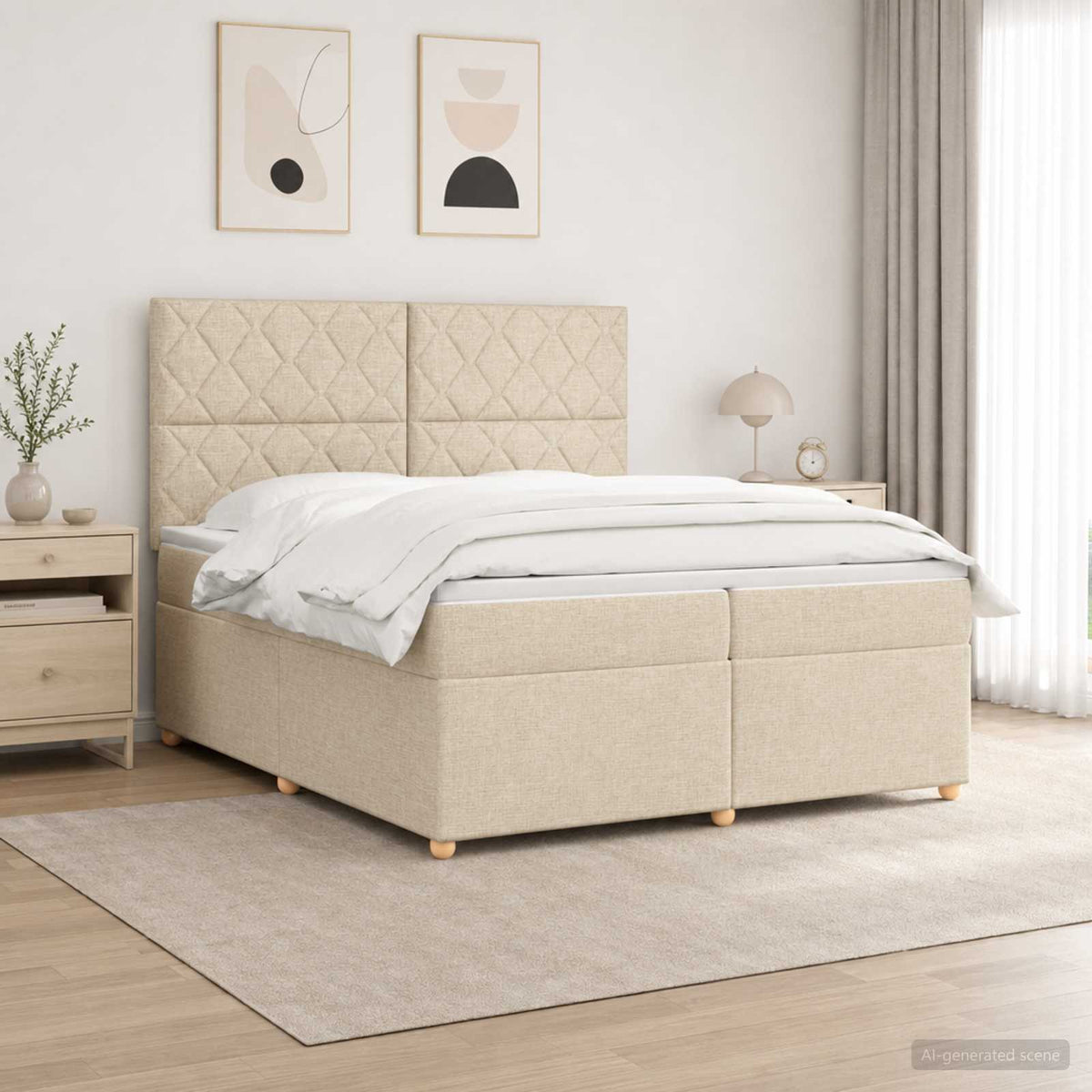 Boxspring krevet s madracem Krem 200 x 200 cm Tkanina