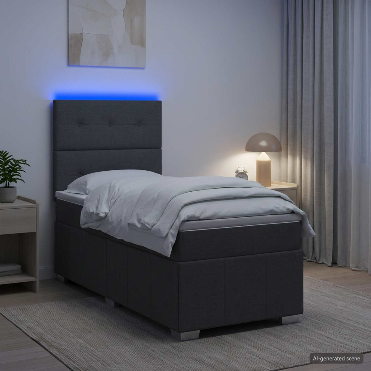 LED okvir za krevet s madracem Tamnosiva 100 x 200 cm Tkanina