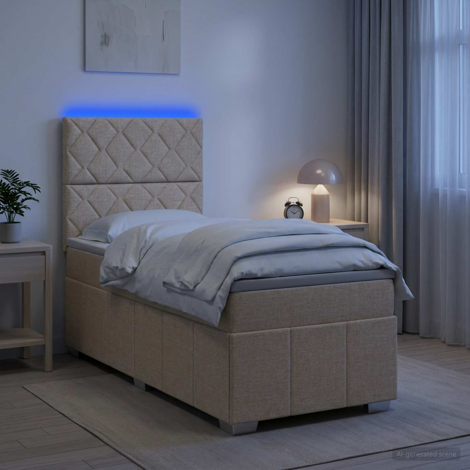 LED okvir za krevet s madracem Krem 100 x 200 cm Tkanina