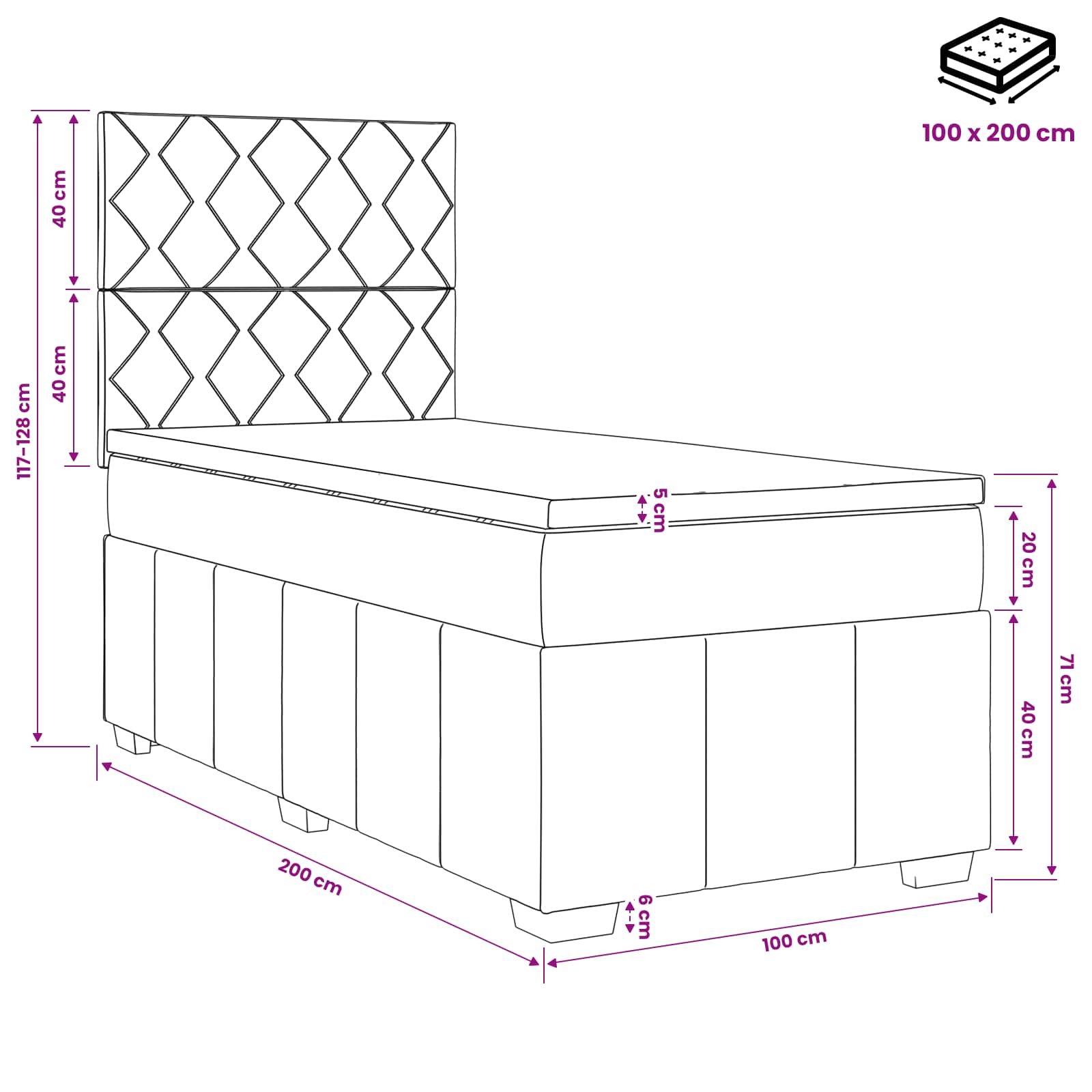 LED okvir za krevet s madracem Krem 100 x 200 cm Tkanina