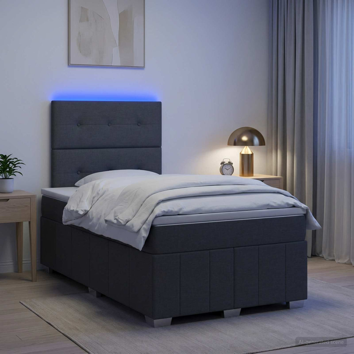LED okvir za krevet s madracem Tamnosiva 120 x 190 cm Tkanina