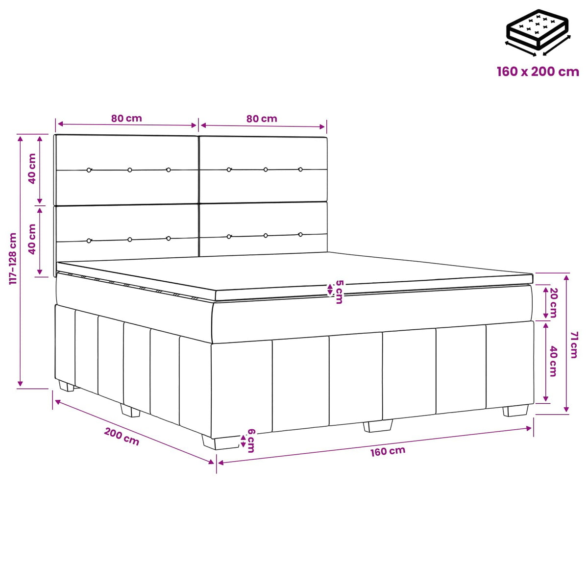 LED okvir za krevet s madracem Svjetlosiva 160 x 200 cm Tkanina