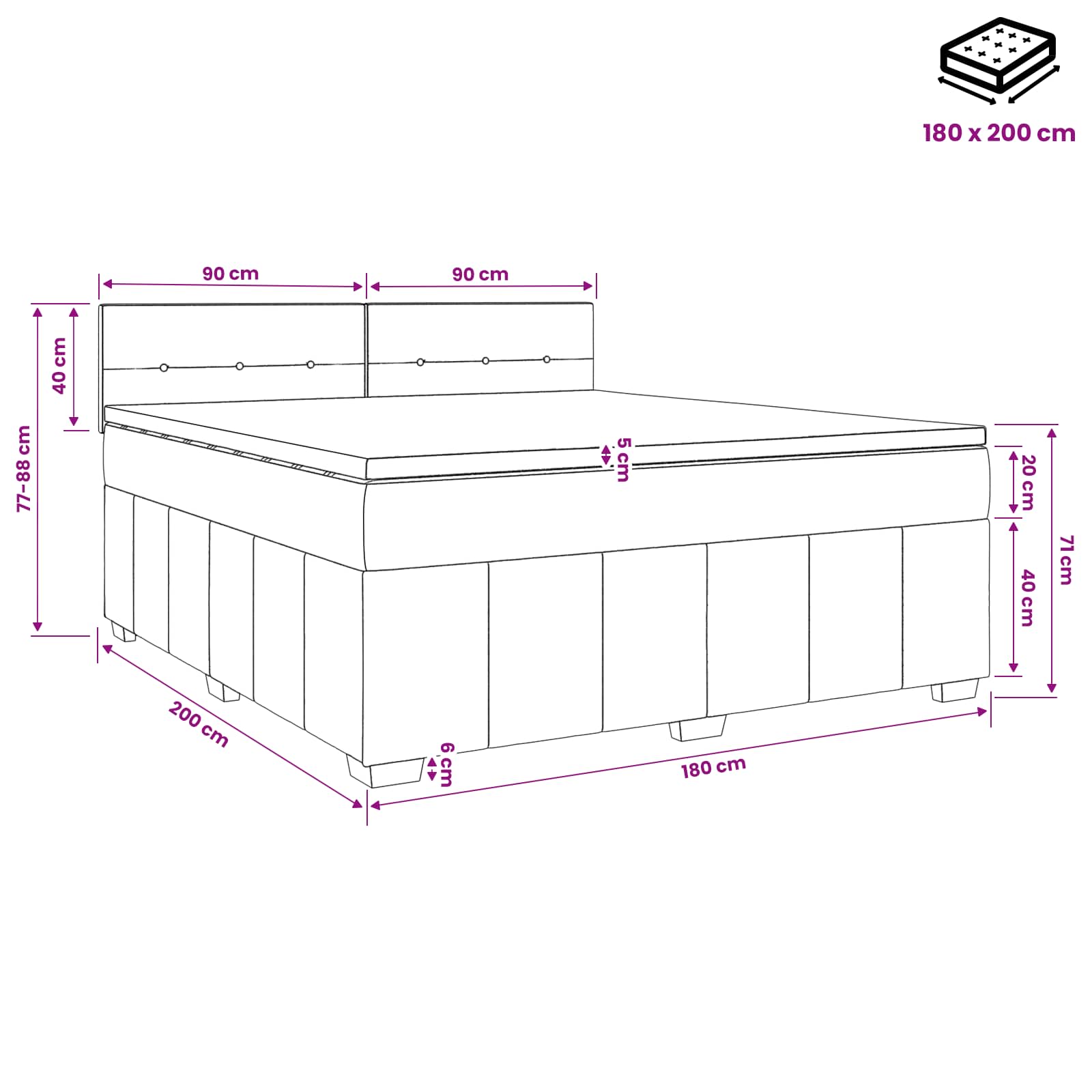 LED okvir za krevet s madracem Tamno smeđa 180 x 200 cm Tkanina