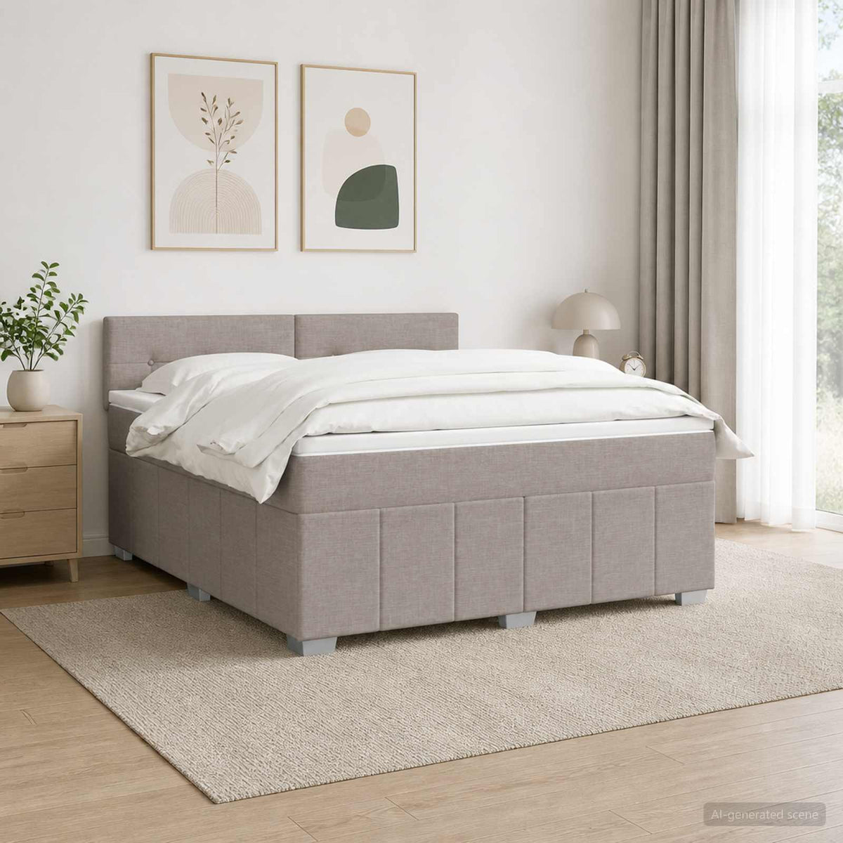 LED okvir za krevet s madracem Sivosmeđa 140 x 190 cm Tkanina
