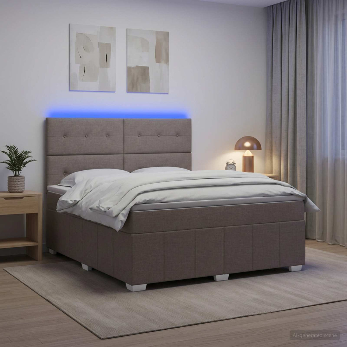 LED okvir za krevet s madracem Sivosmeđa 140 x 190 cm Tkanina