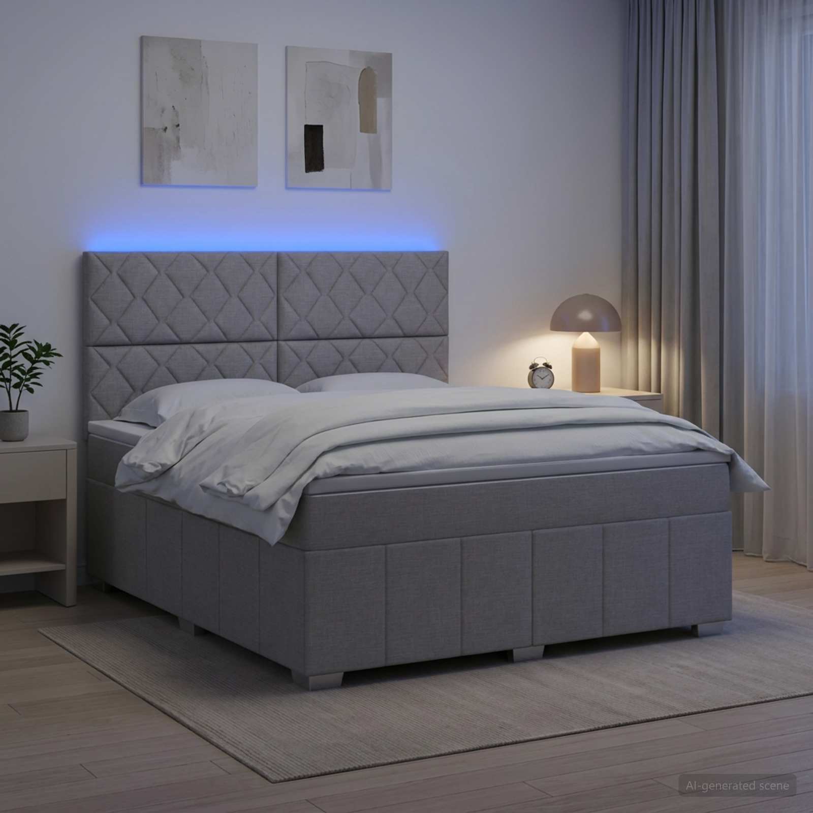 LED okvir za krevet s madracem Svjetlosiva 160 x 200 cm Tkanina