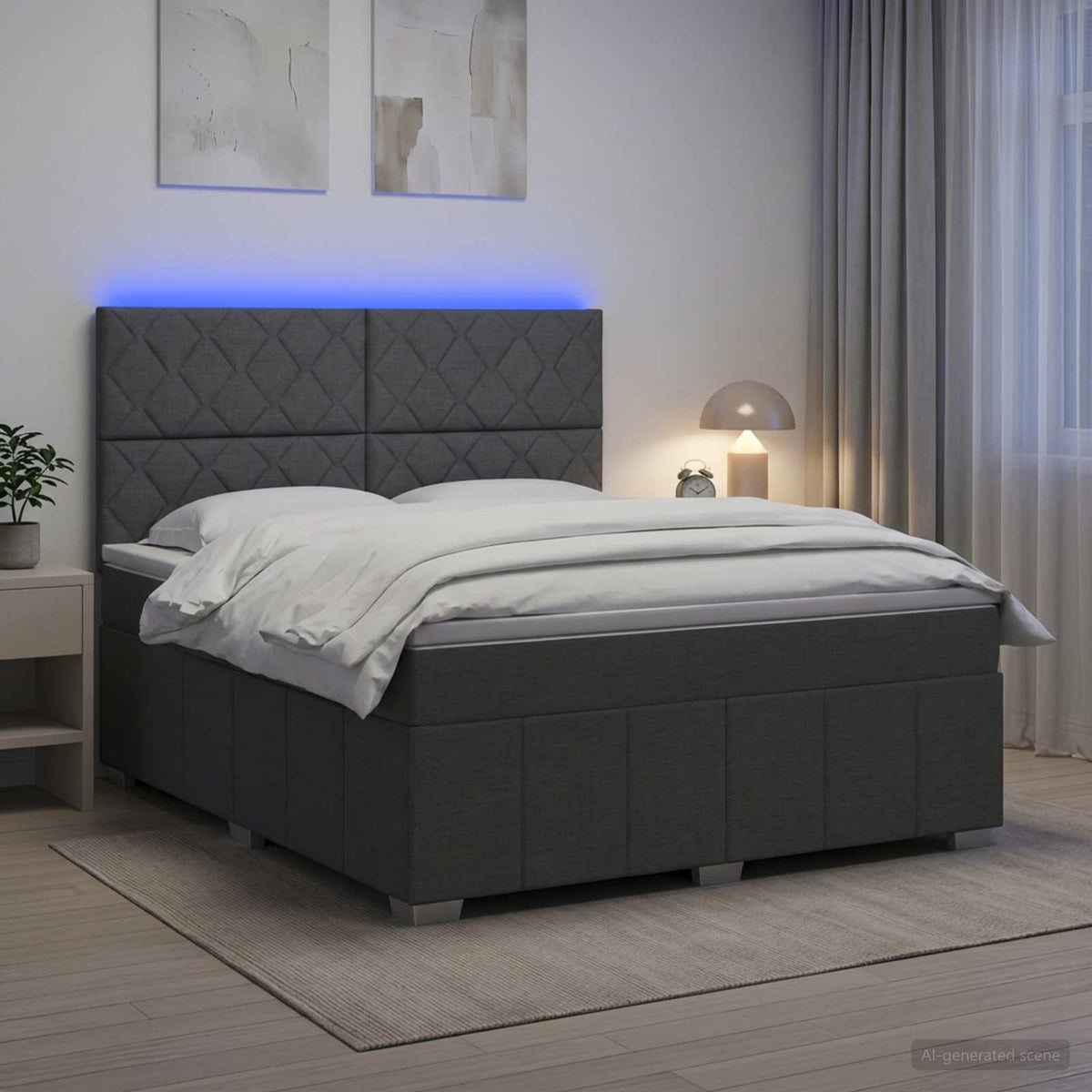 LED okvir za krevet s madracem Tamnosiva 140 x 190 cm Tkanina