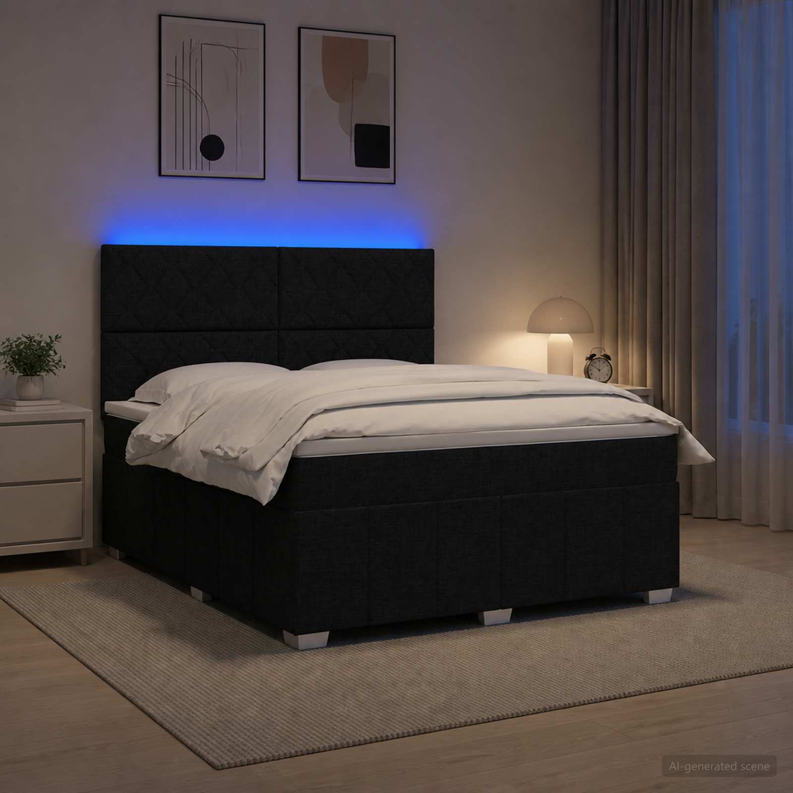 LED okvir za krevet s madracem Crna 160 x 200 cm Tkanina