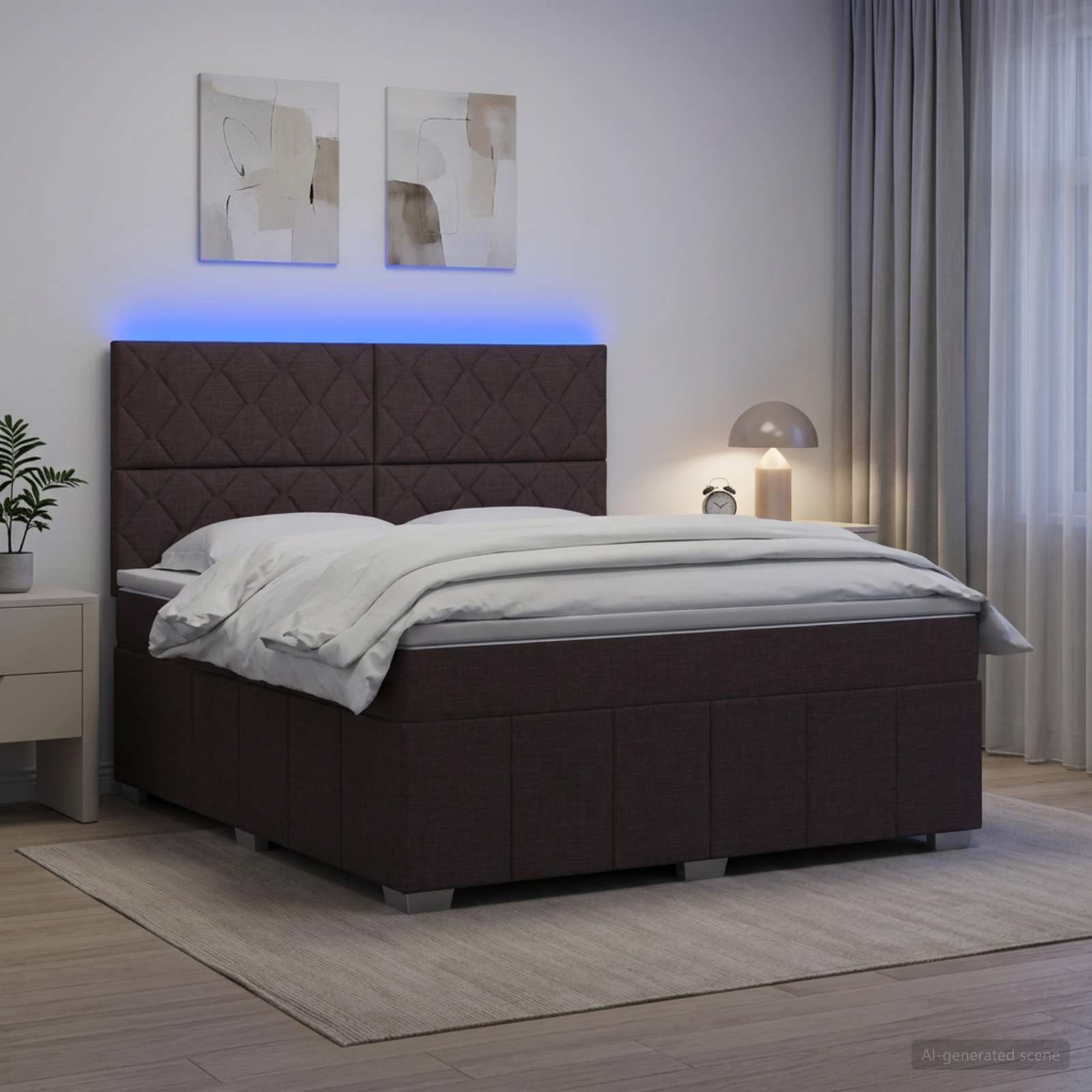 LED okvir za krevet s madracem Tamno smeđa 180 x 200 cm Tkanina