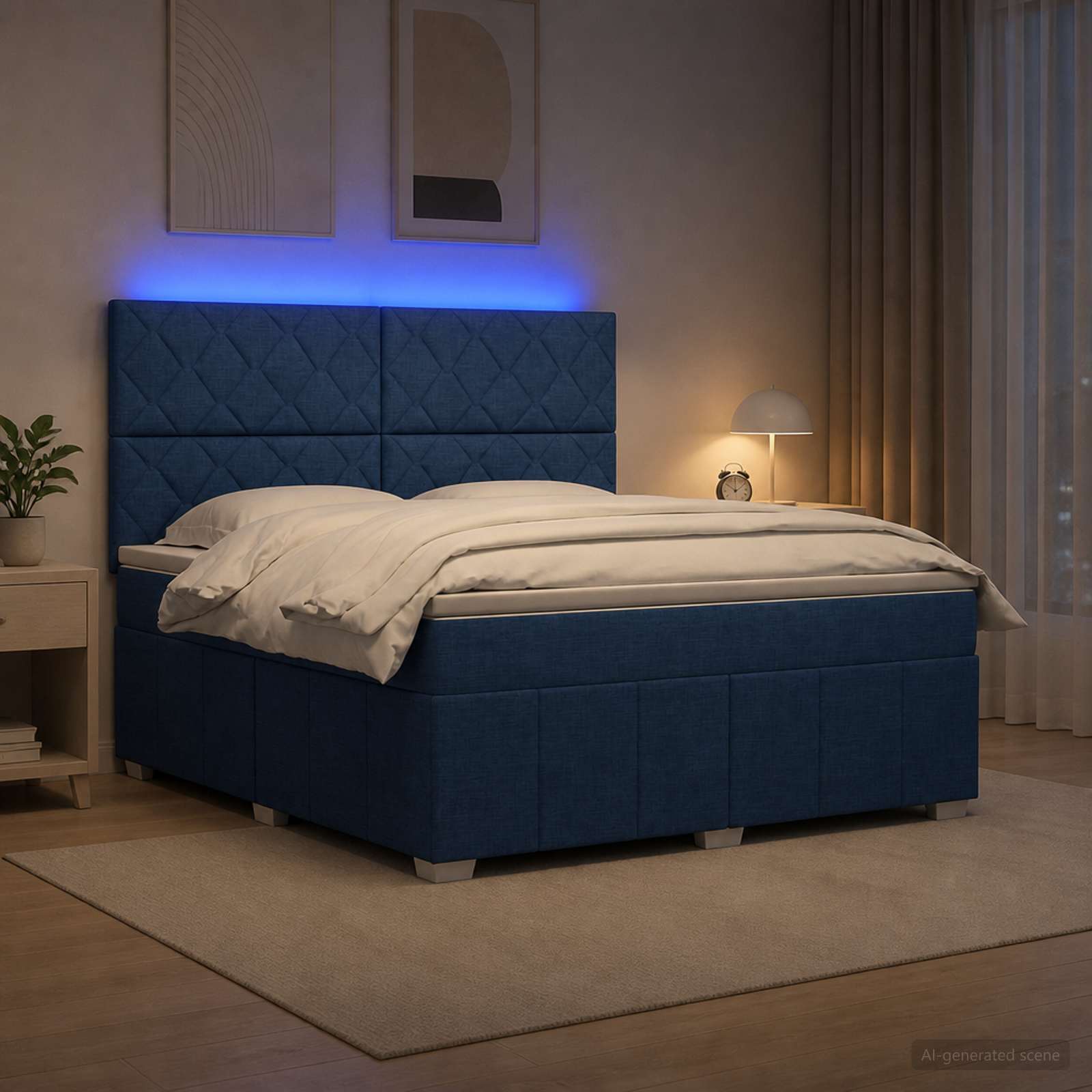 LED okvir za krevet s madracem Plava 140 x 200 cm Tkanina