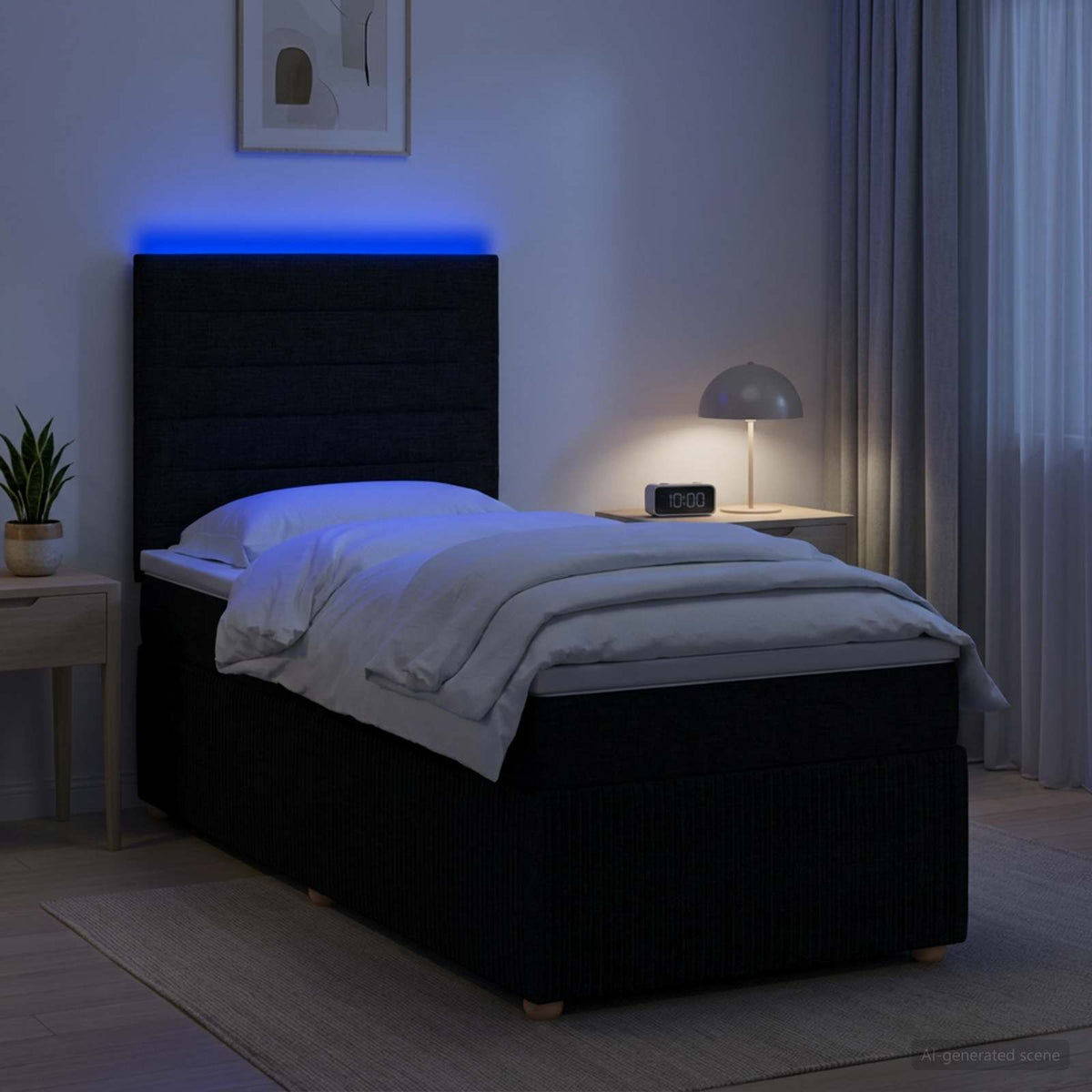 LED okvir za krevet s madracem Crna 90 x 200 cm Tkanina