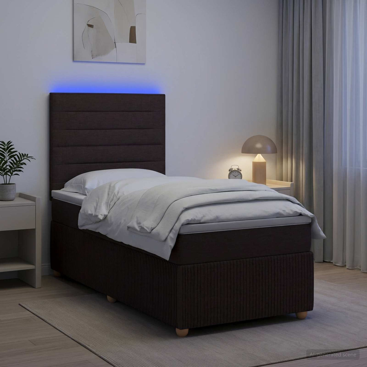 LED okvir za krevet s madracem Tamno smeđa 90 x 190 cm Tkanina