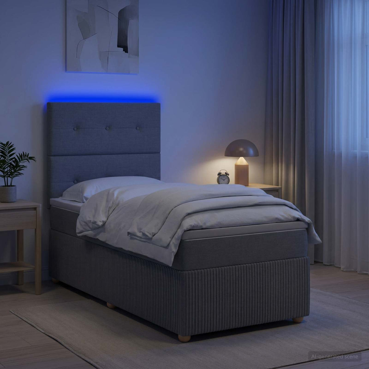 LED okvir za krevet s madracem Svjetlosiva 90 x 190 cm Tkanina