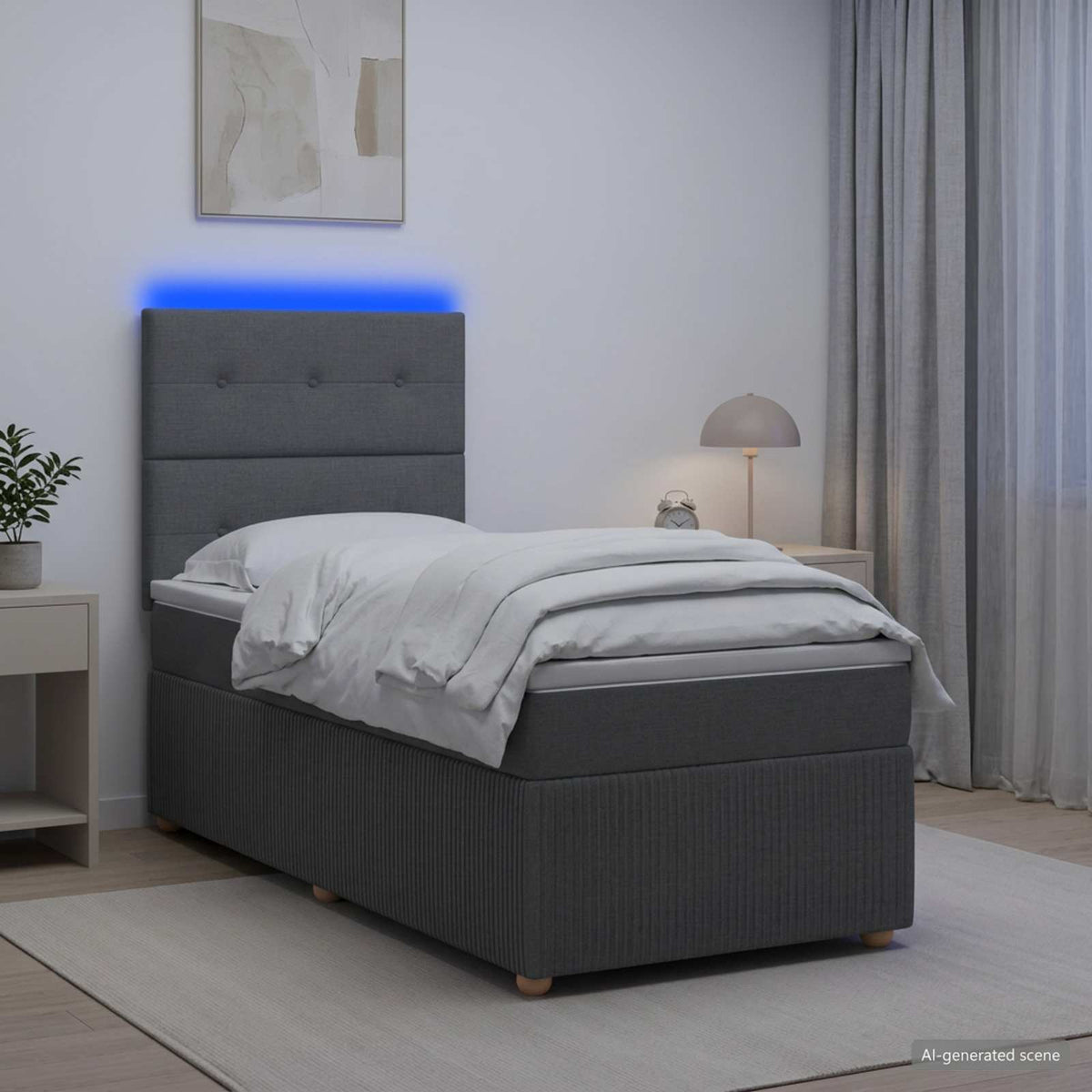 LED okvir za krevet s madracem Tamnosiva 100 x 200 cm Tkanina